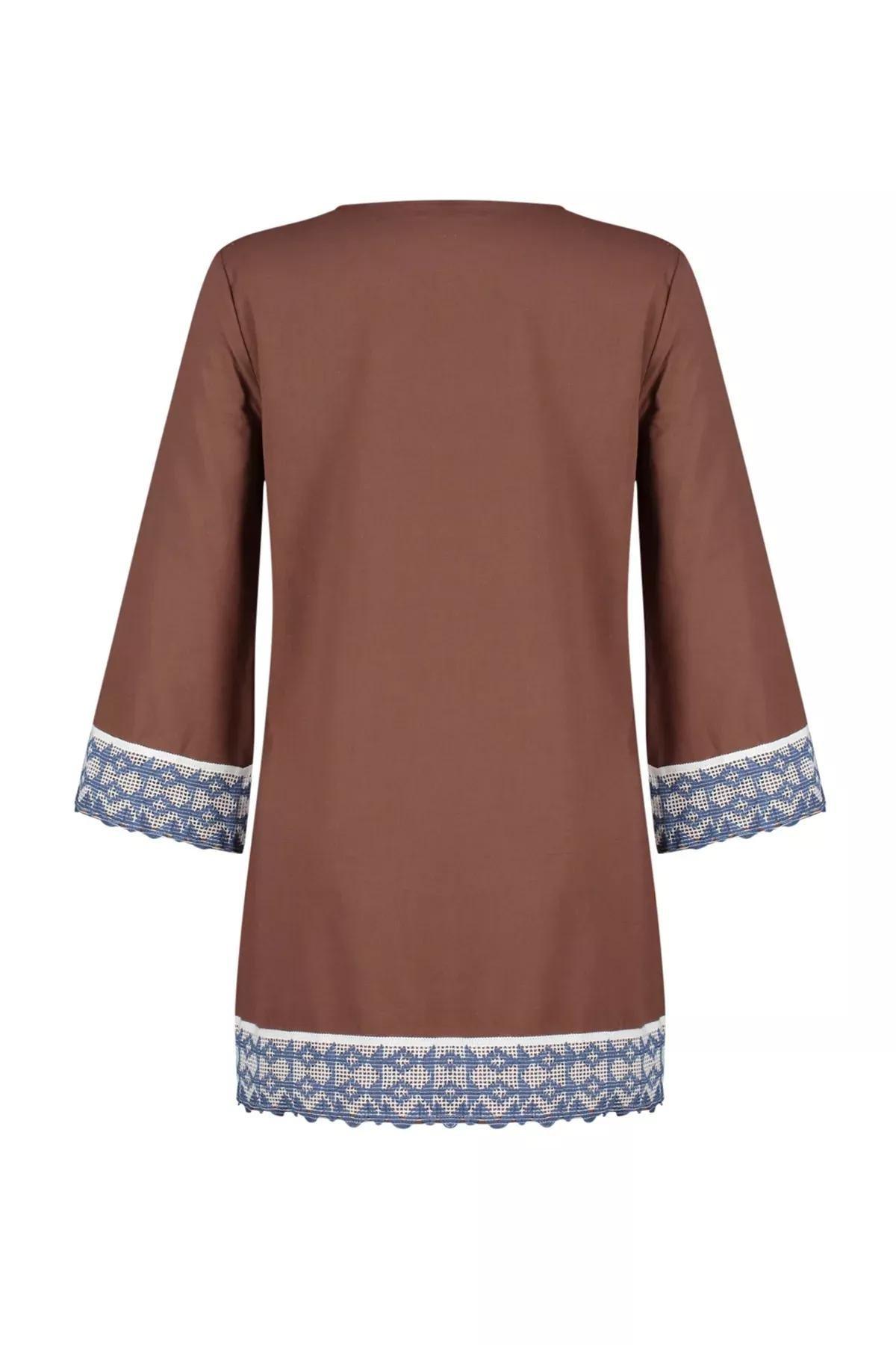 Brown Mini Woven Stripe Dress, C101_3090, large image number 6