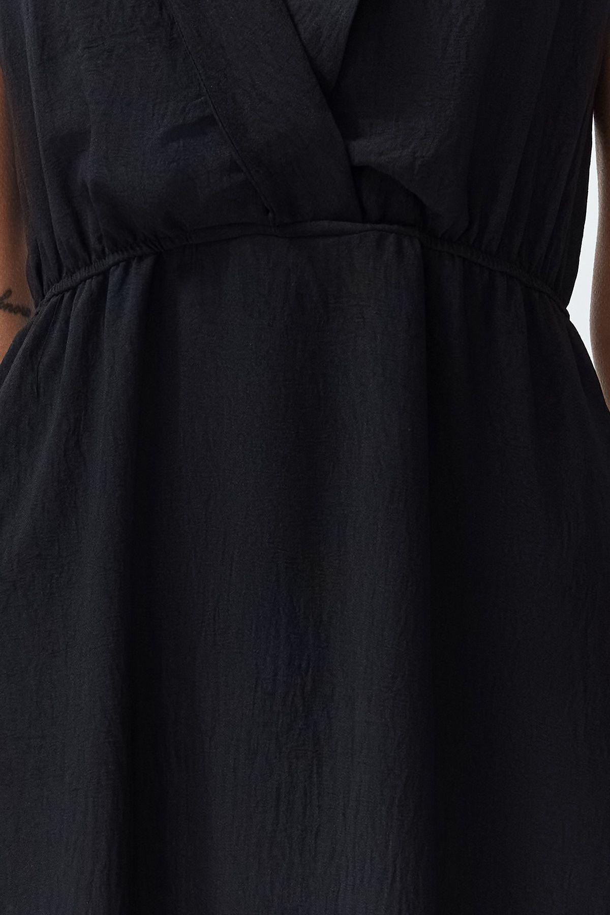 Black A-Line Double-Breasted Aerobin Midi Dress, , large image number 3