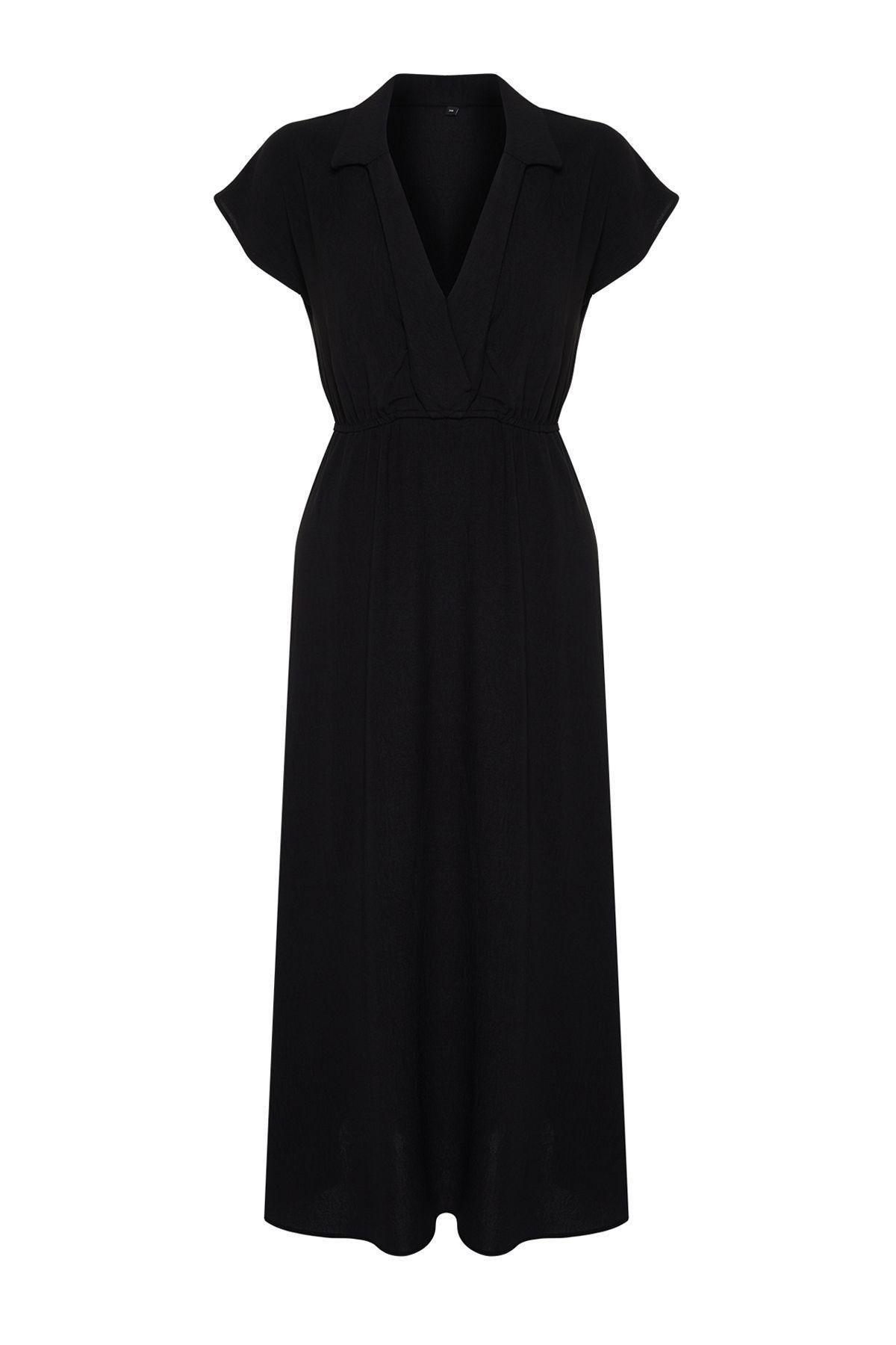 Black A-Line Double-Breasted Aerobin Midi Dress, , large image number 5