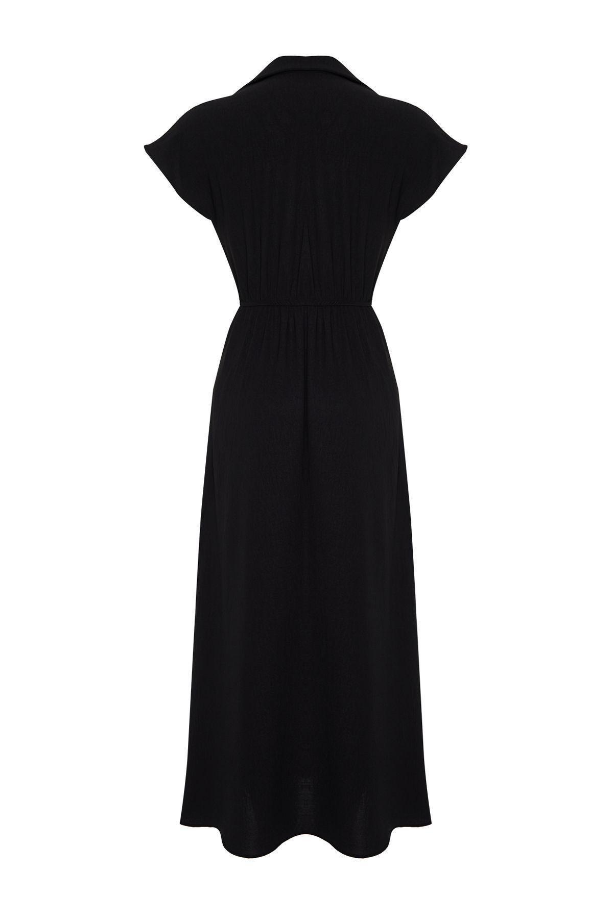 Black A-Line Double-Breasted Aerobin Midi Dress, , large image number 6