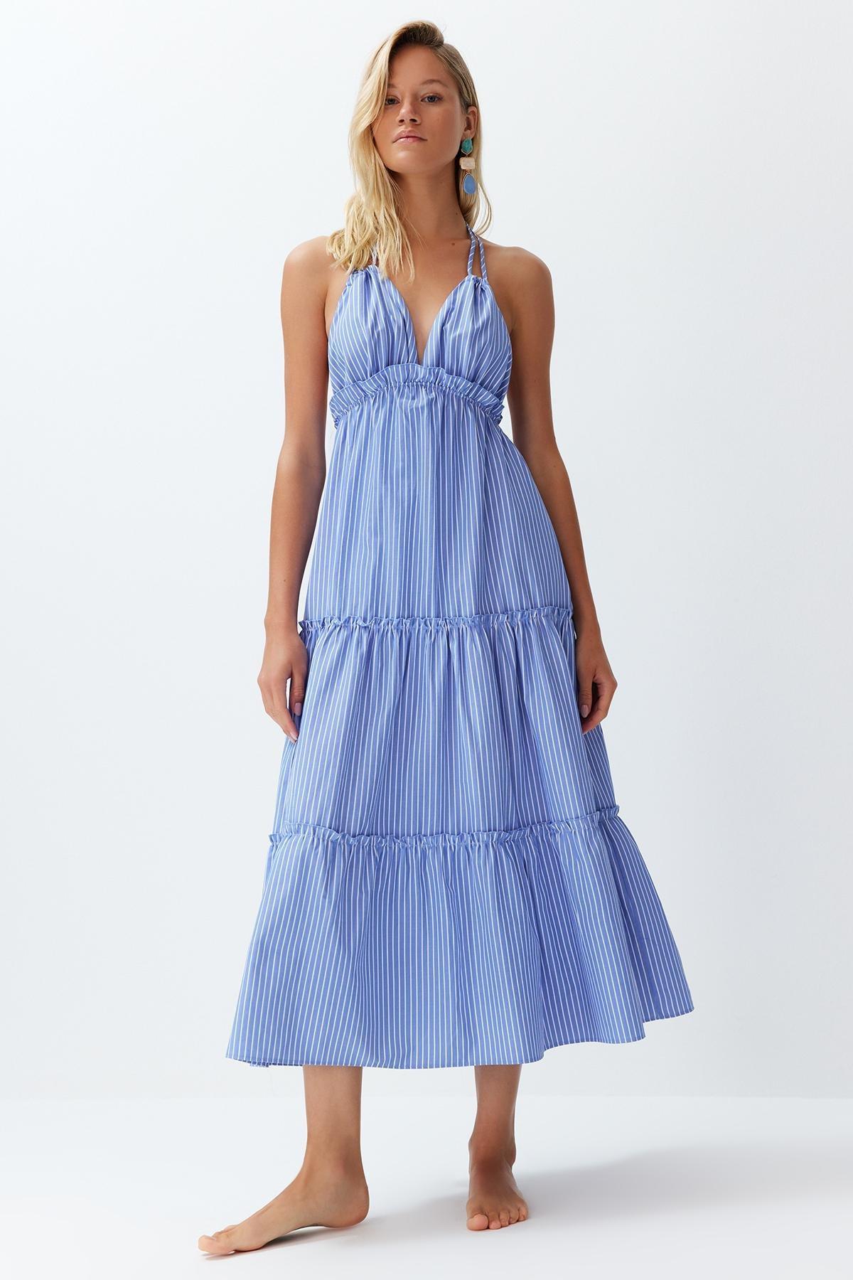 Striped Maxi Woven Ruffle Beach Dress TBESS24EL00091, , large image number 2