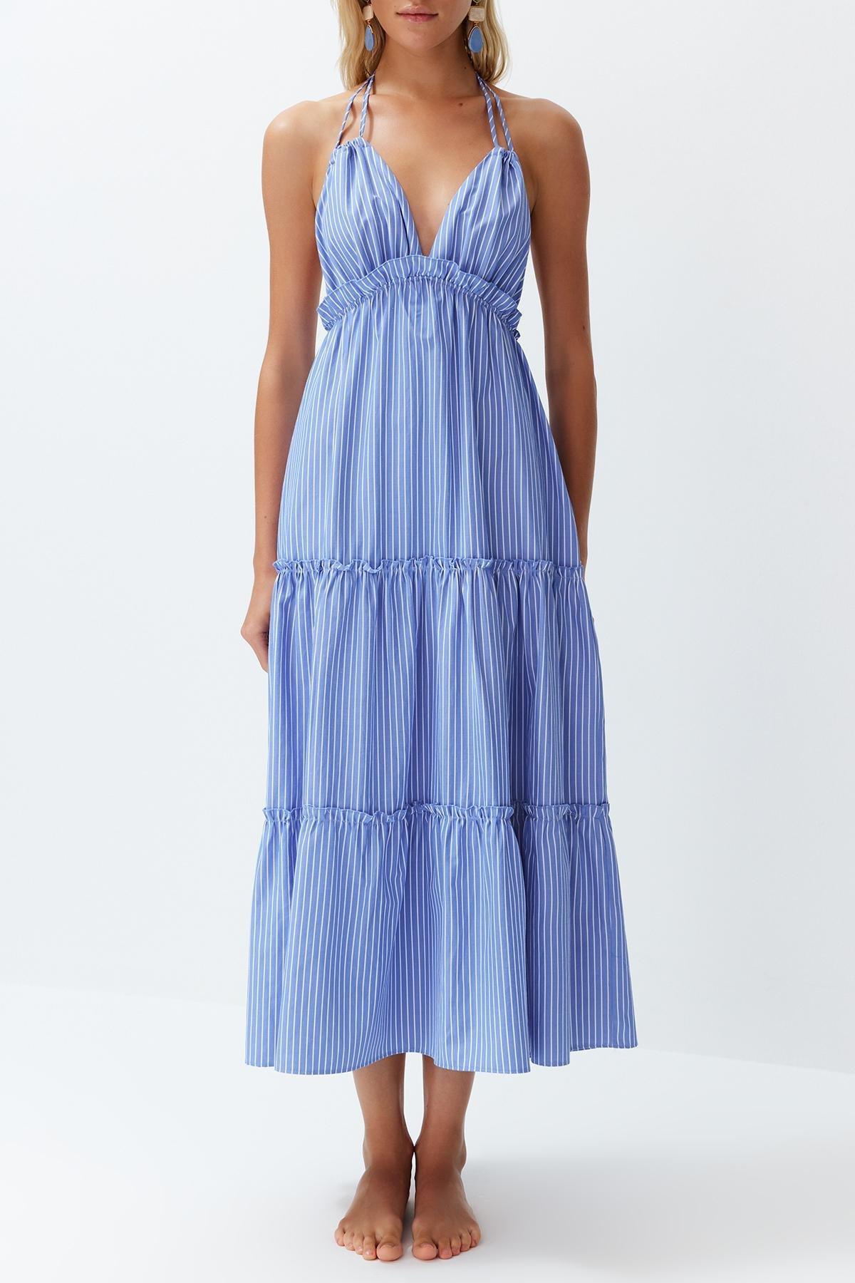 Striped Maxi Woven Ruffle Beach Dress TBESS24EL00091, , large image number 3