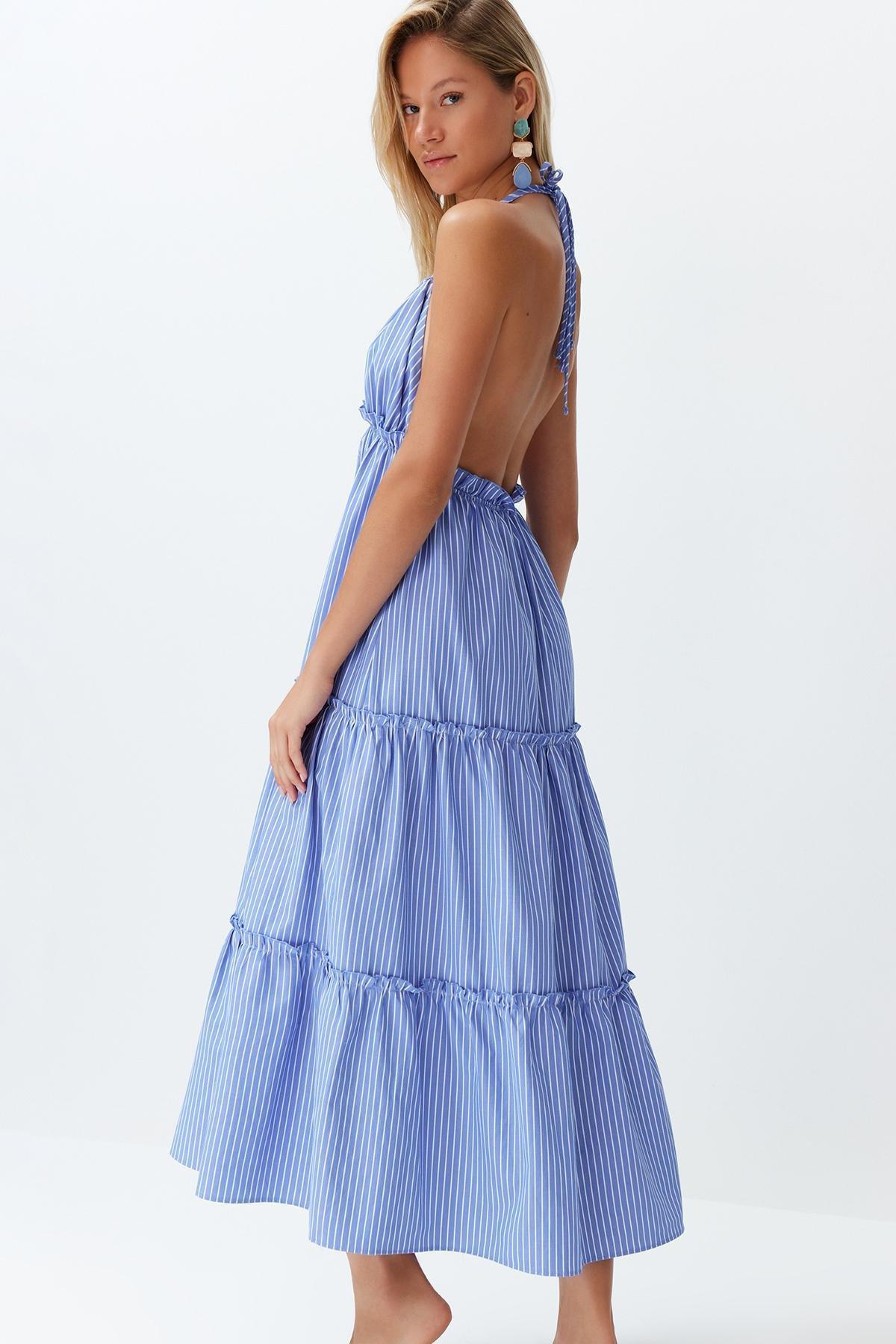Striped Maxi Woven Ruffle Beach Dress TBESS24EL00091, , large image number 4