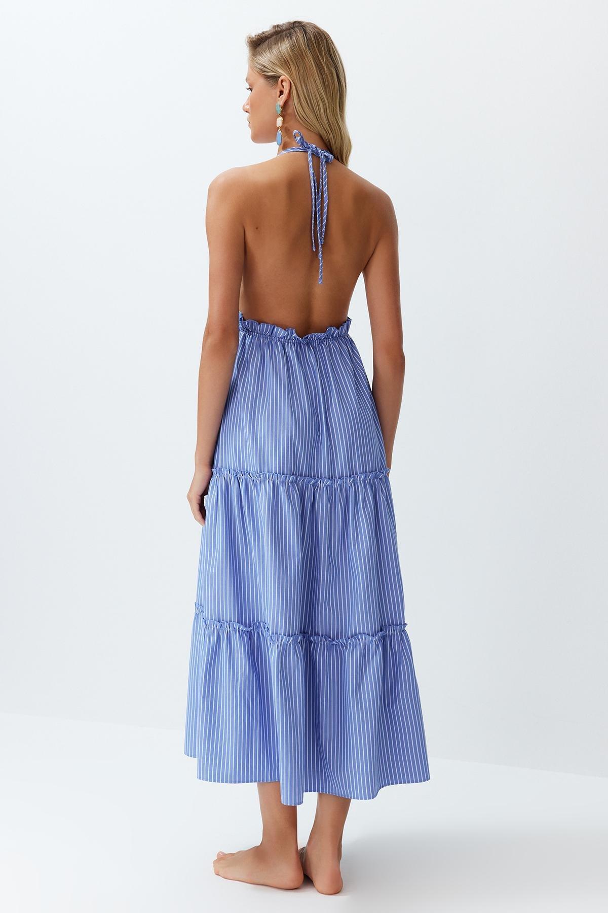 Striped Maxi Woven Ruffle Beach Dress TBESS24EL00091, , large image number 5