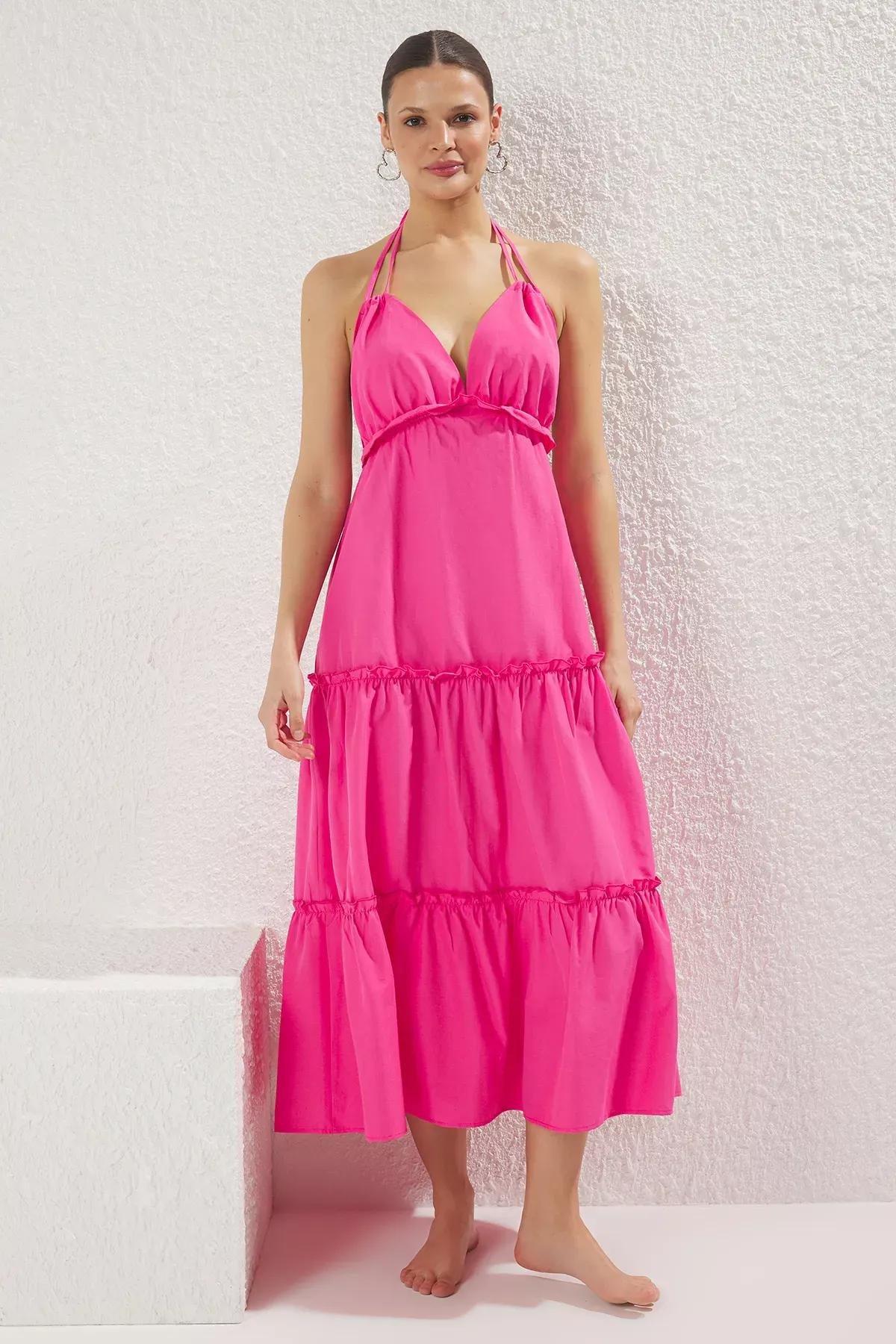 Pink Striped Maxi Ruffle Dress, , large image number 0