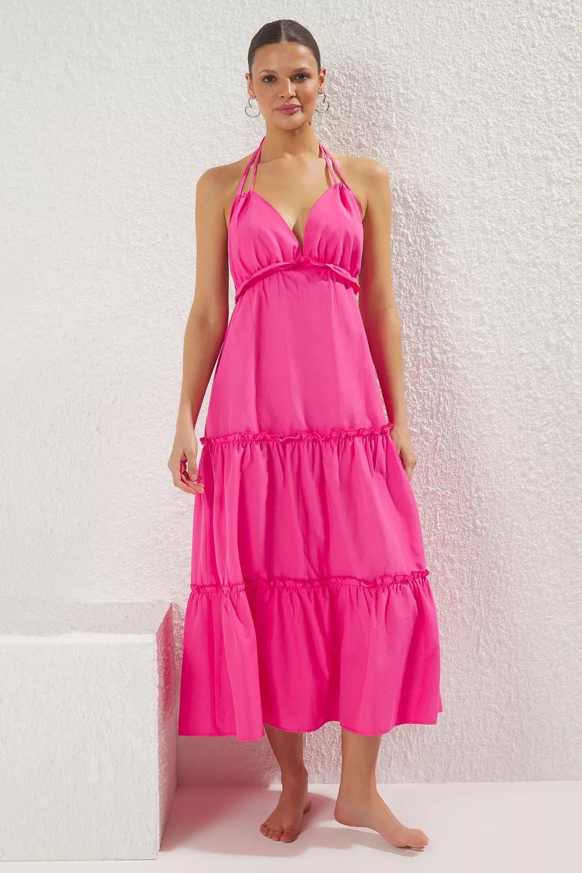 Pink Striped Maxi Ruffle Dress, C101_1904, large image number 1