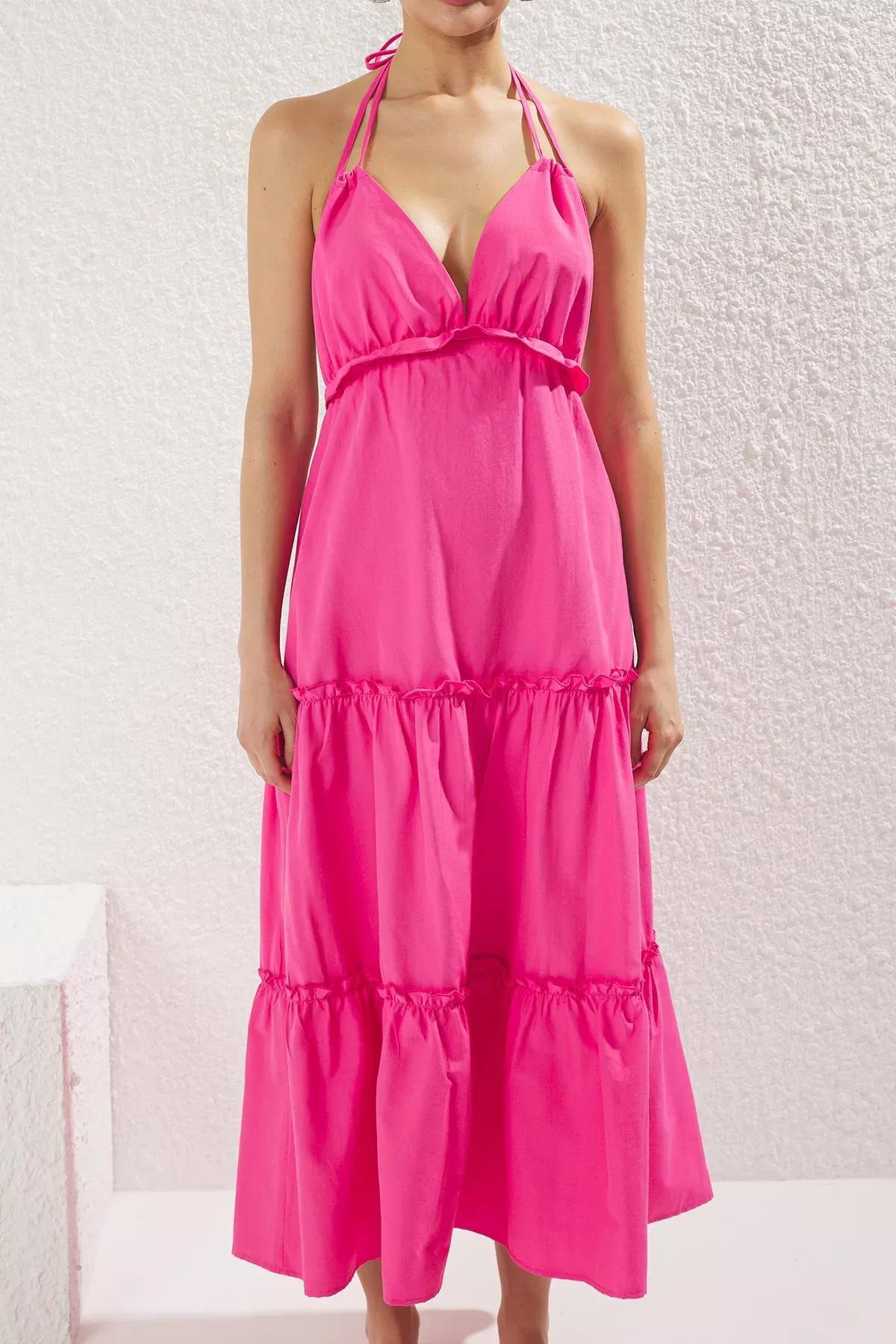 Pink Striped Maxi Ruffle Dress, , large image number 2