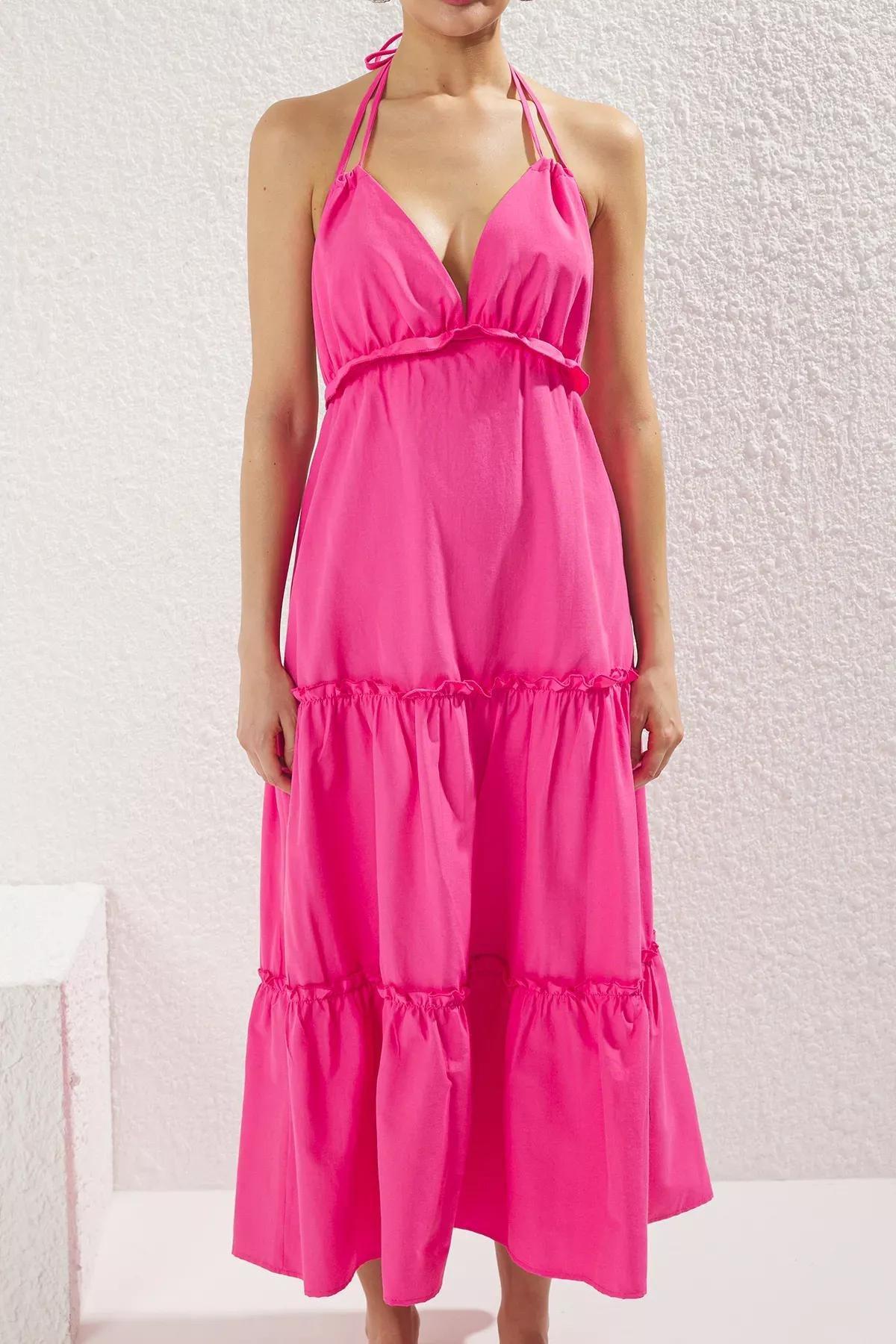 Pink Striped Maxi Ruffle Dress, C101_1904, large image number 2