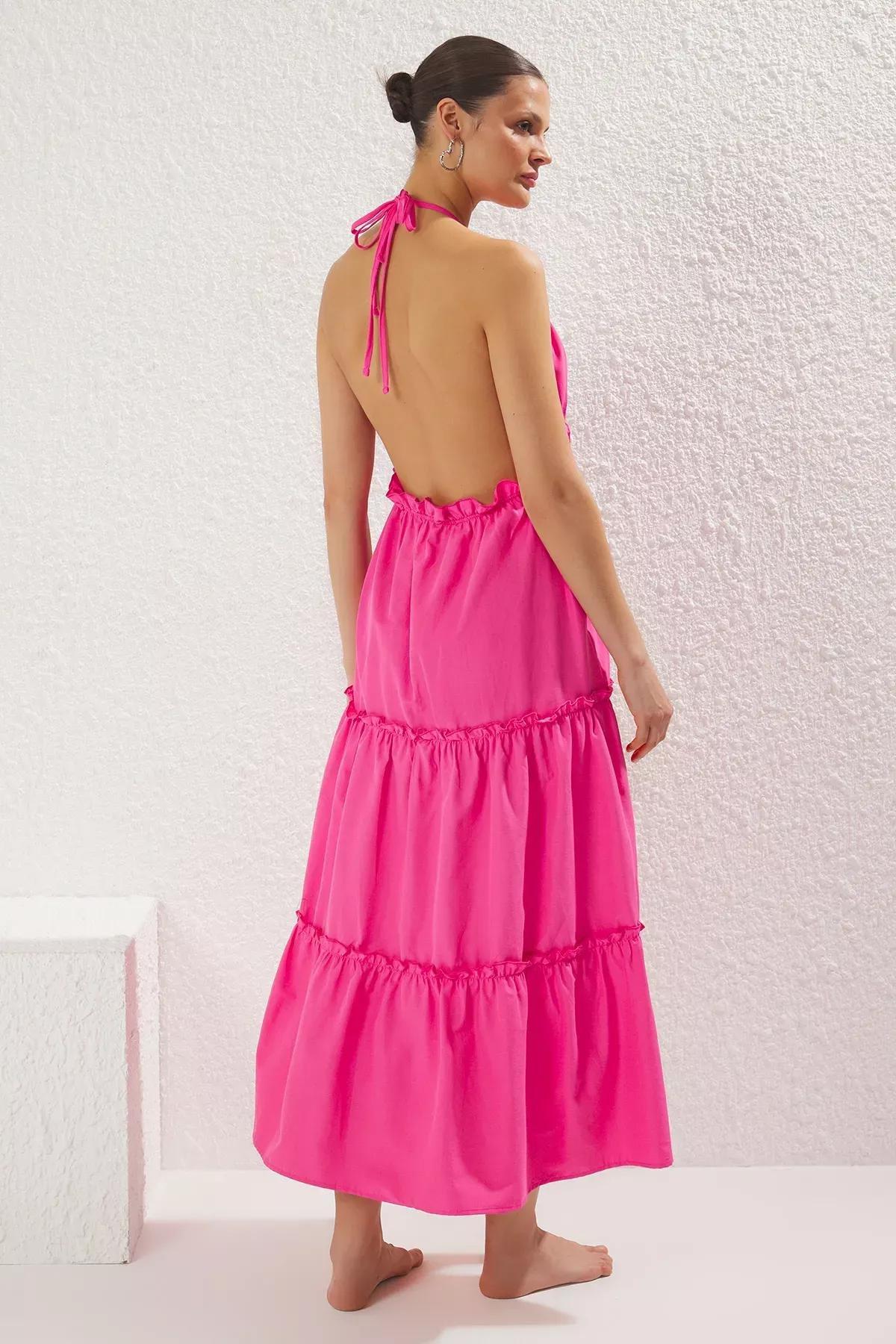 Pink Striped Maxi Ruffle Dress, C101_1904, large image number 3