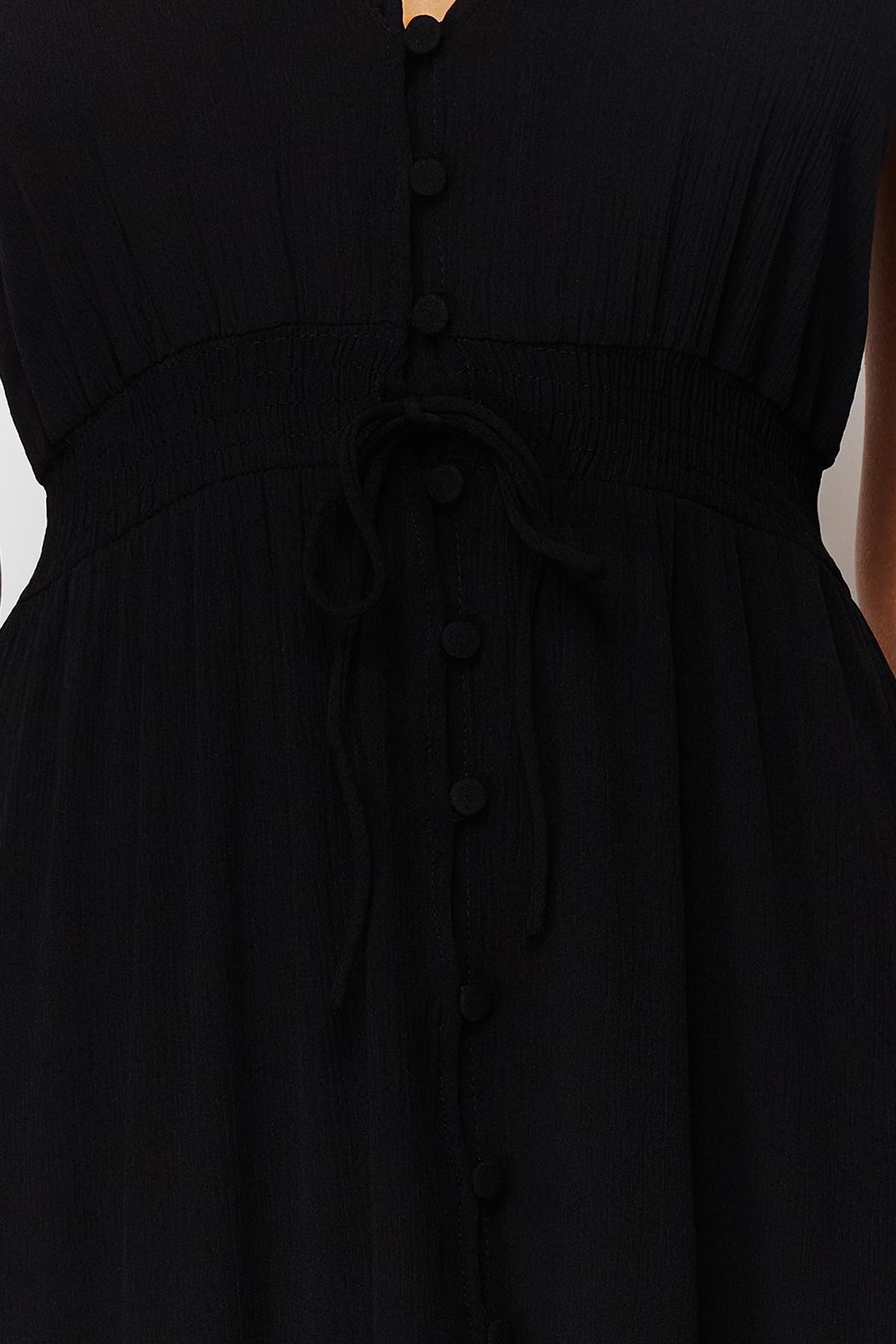 Black Maxi Woven Ruffle Beach Dress TBESS24EL00092, , large image number 3