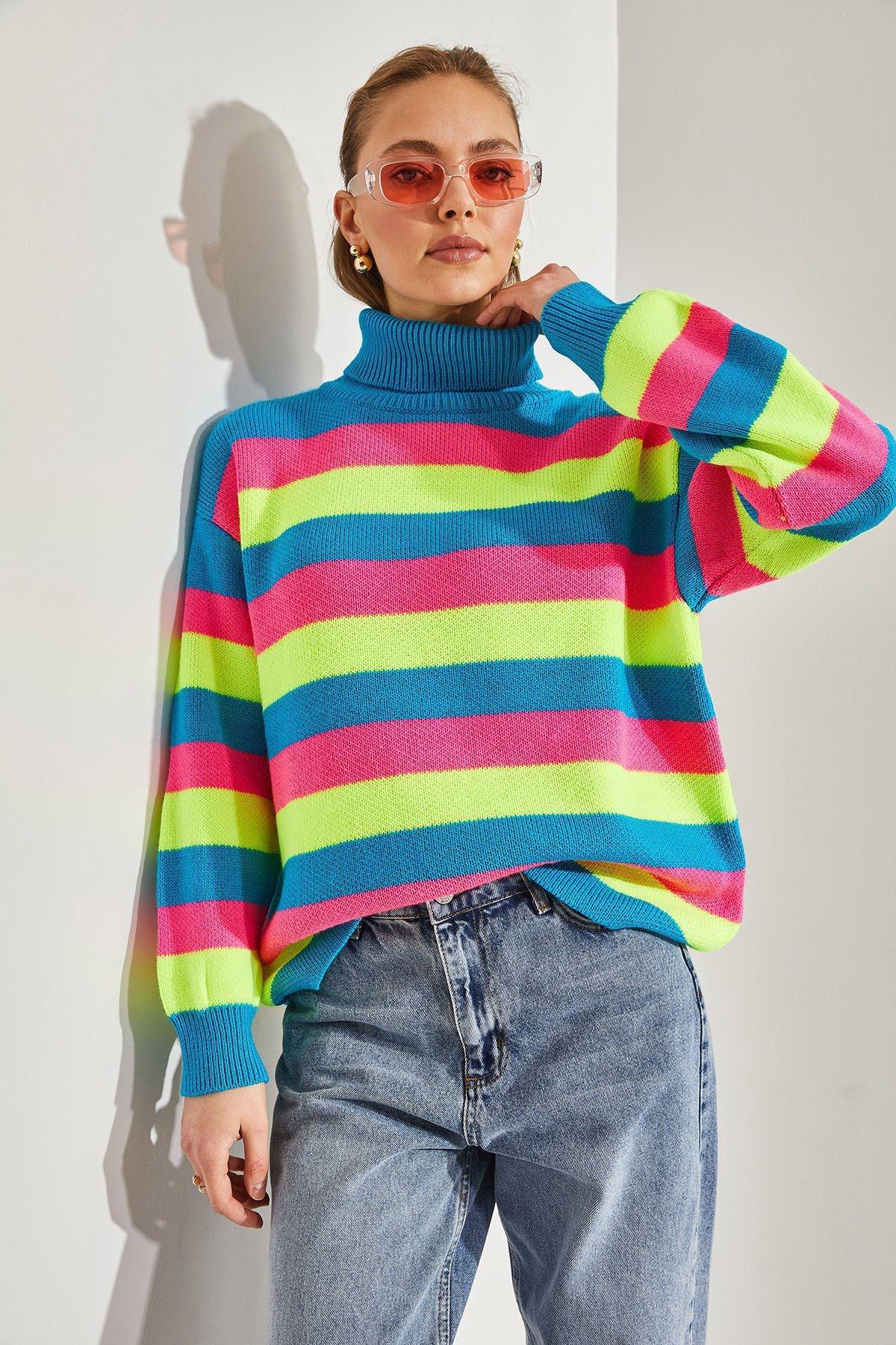 Blue Turtleneck Knitted Sweater, C101_5694, large image number 2