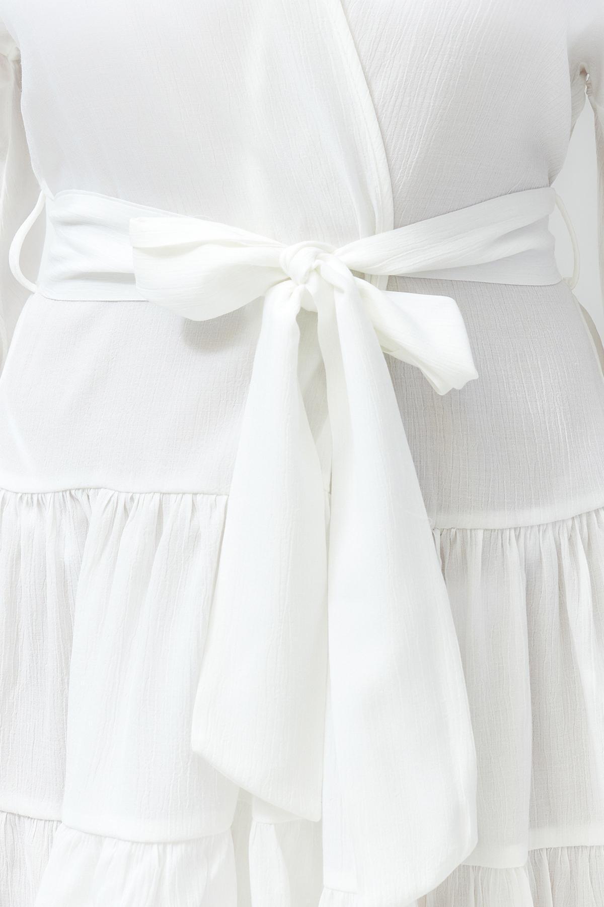White Belted Mini Woven Ruffle Kimono & Kaftan TBESS24KM00032, , large image number 3