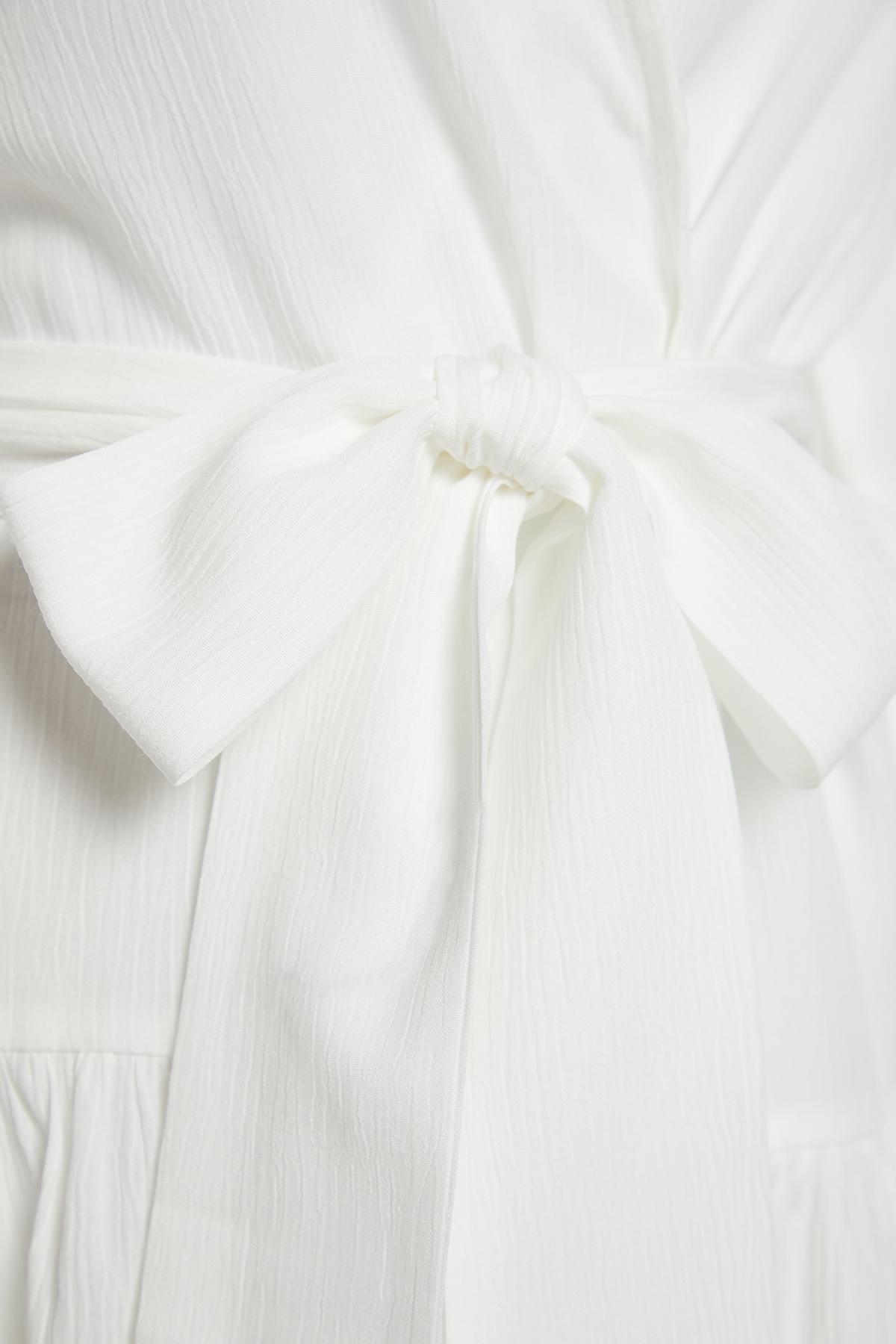 White Belted Mini Woven Ruffle Kimono & Kaftan TBESS24KM00032, , large image number 6