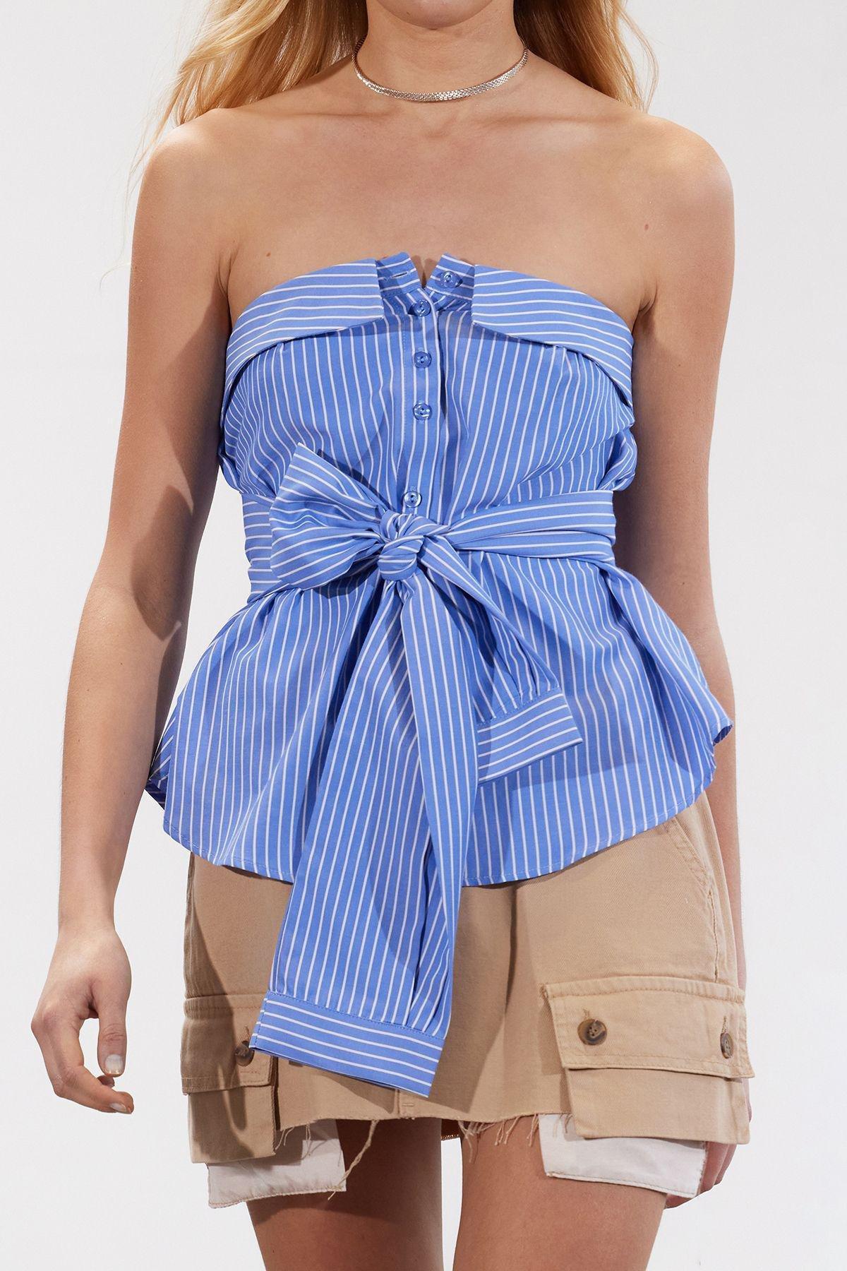 Blue Strapless Shirt, , large image number 2