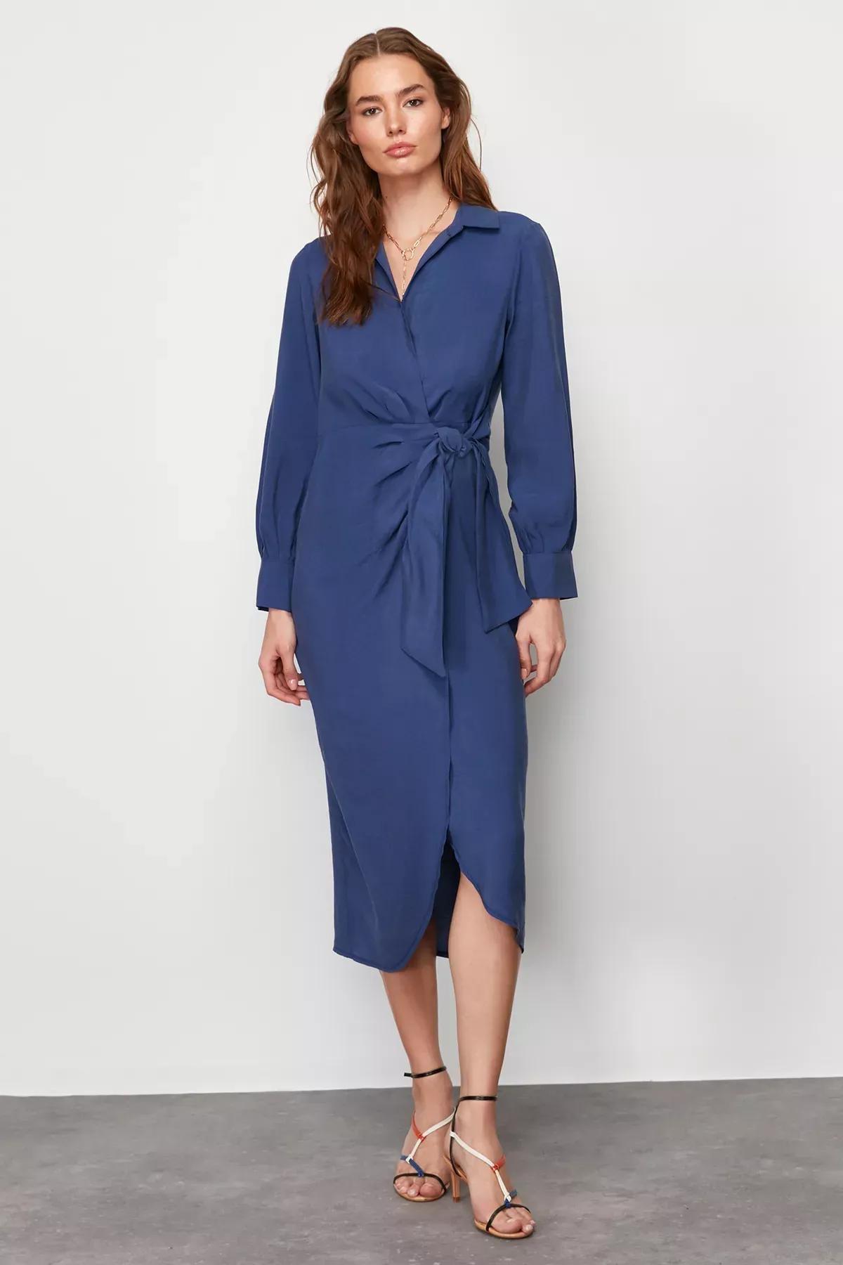 Purple Double Breasted Midi Dress, Indigo, large image number 3