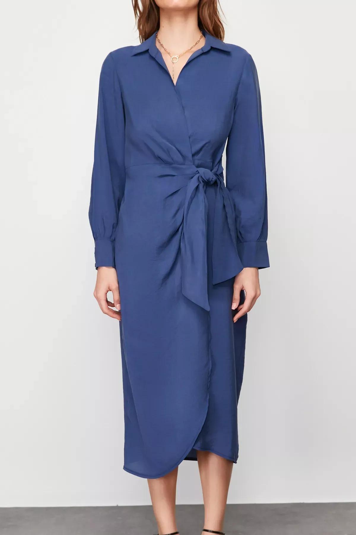 Purple Double Breasted Midi Dress, Indigo, large image number 4