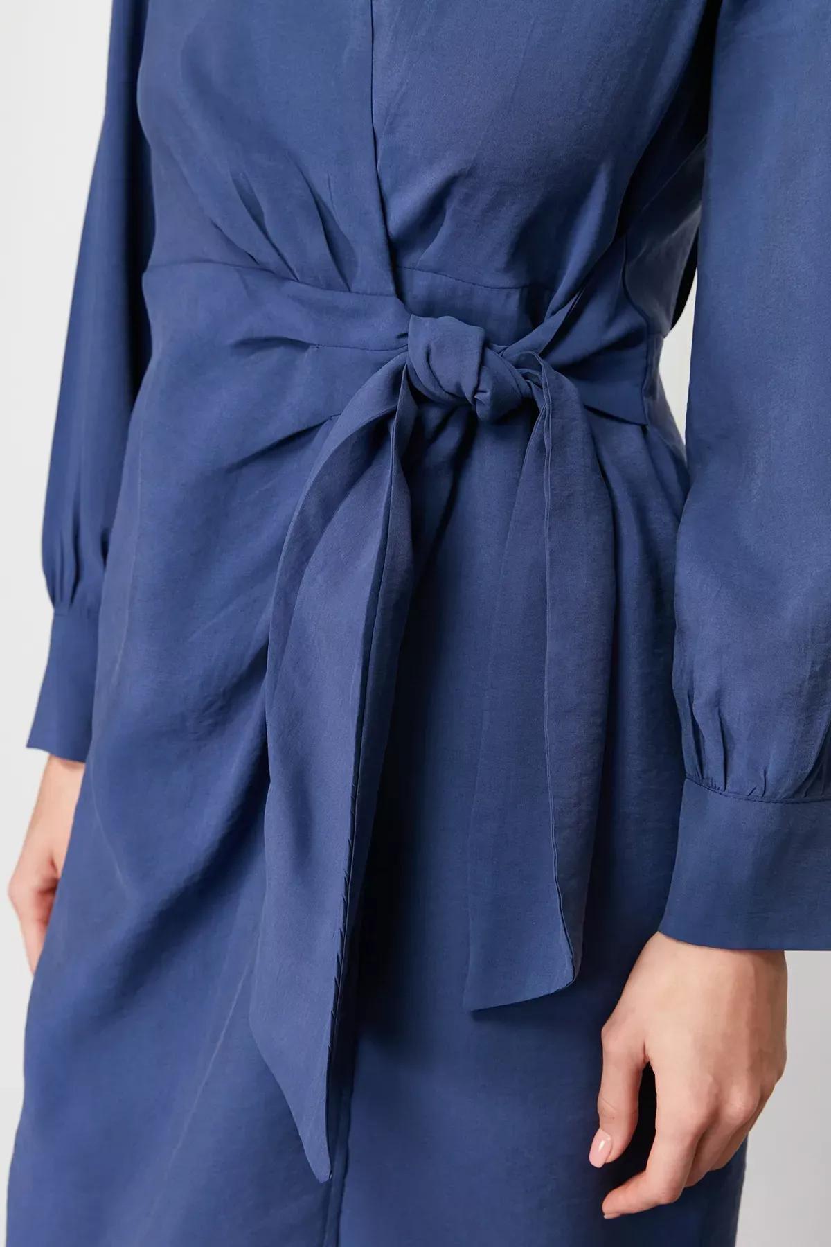 Purple Double Breasted Midi Dress, Indigo, large image number 5