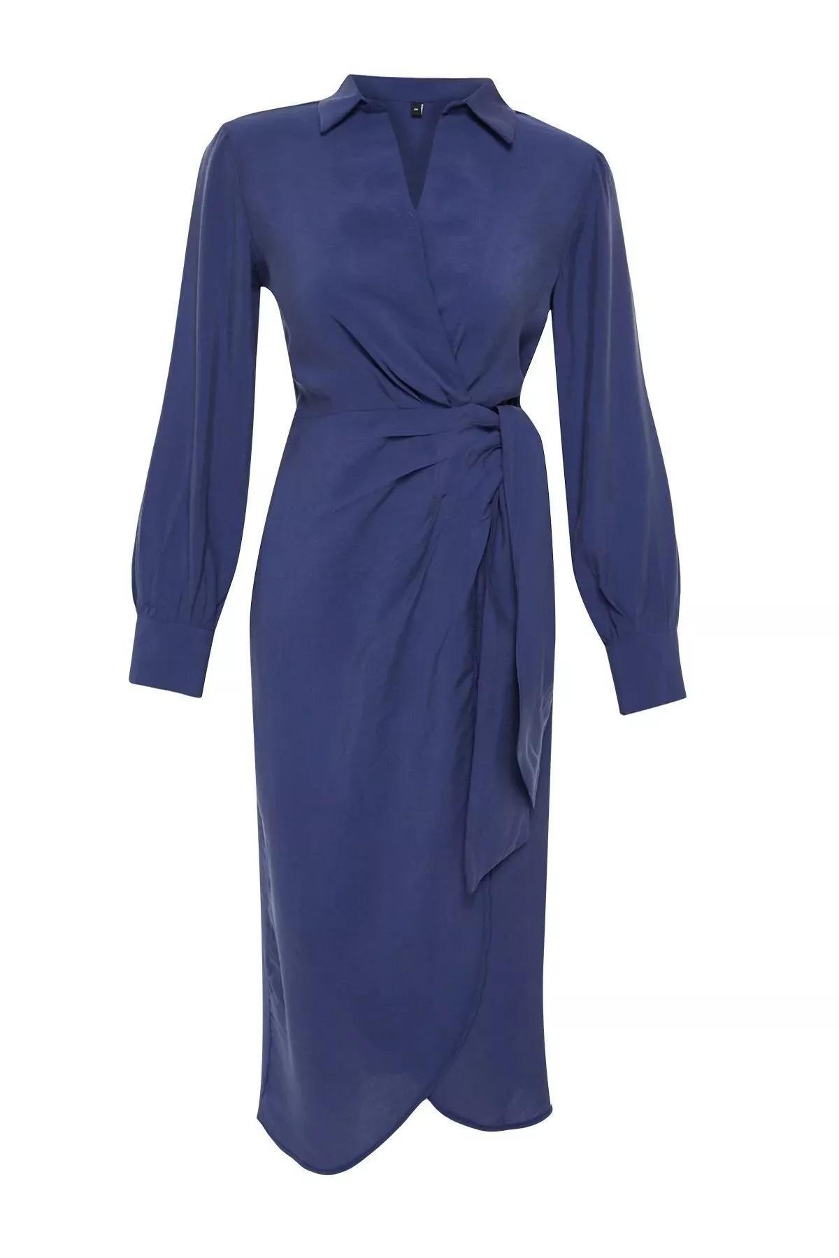 Purple Double Breasted Midi Dress, Indigo, large image number 6