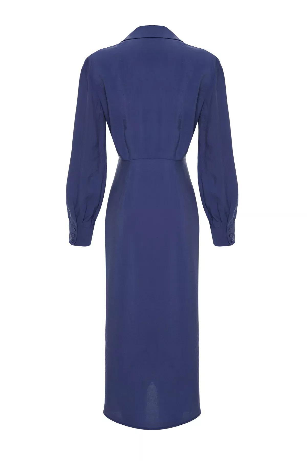 Purple Double Breasted Midi Dress, Indigo, large image number 7