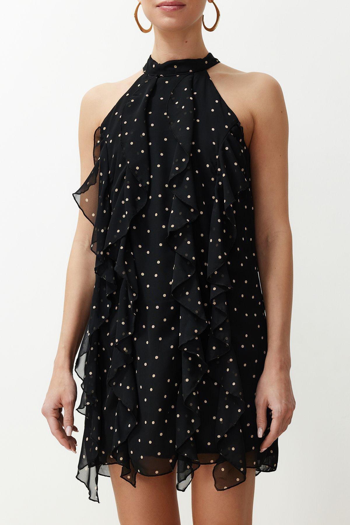 Black Frills Ruffle Mini Dress, , large image number 4