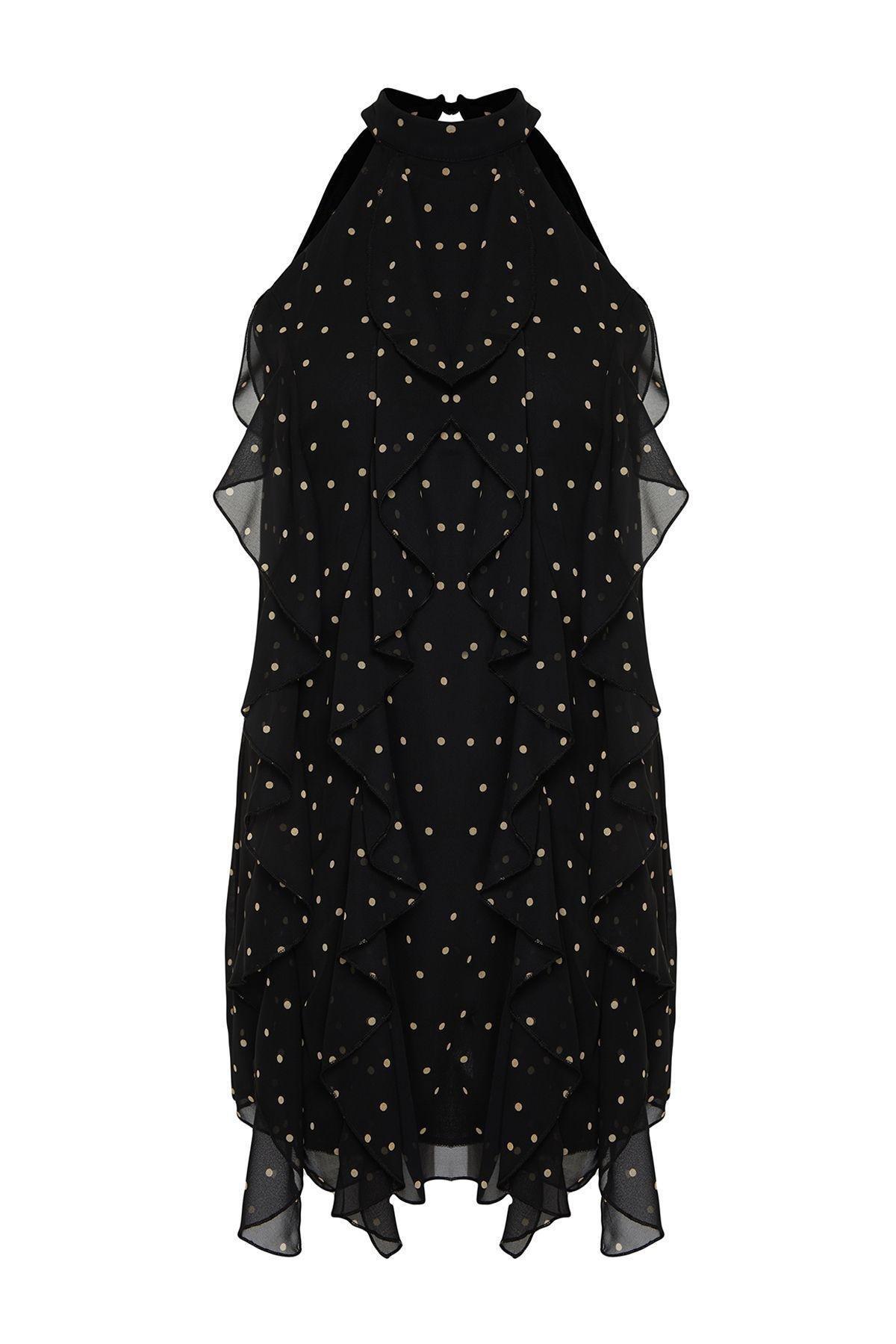 Black Frills Ruffle Mini Dress, , large image number 5