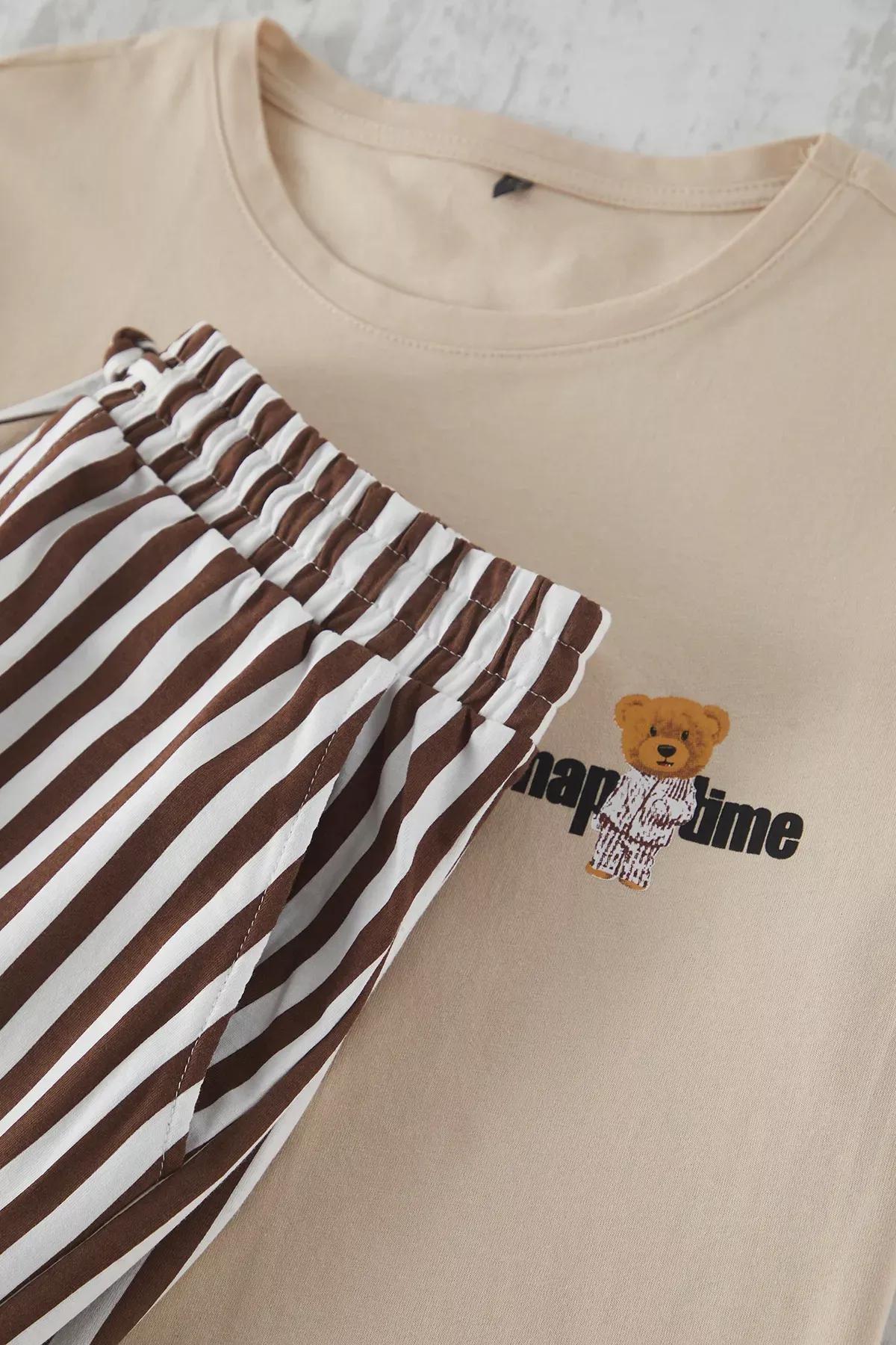 Brown Striped Couple Pajama Set, , large image number 2