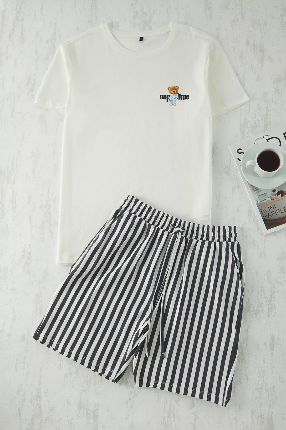 Black Striped Couple Pajama Set, , large image number 0