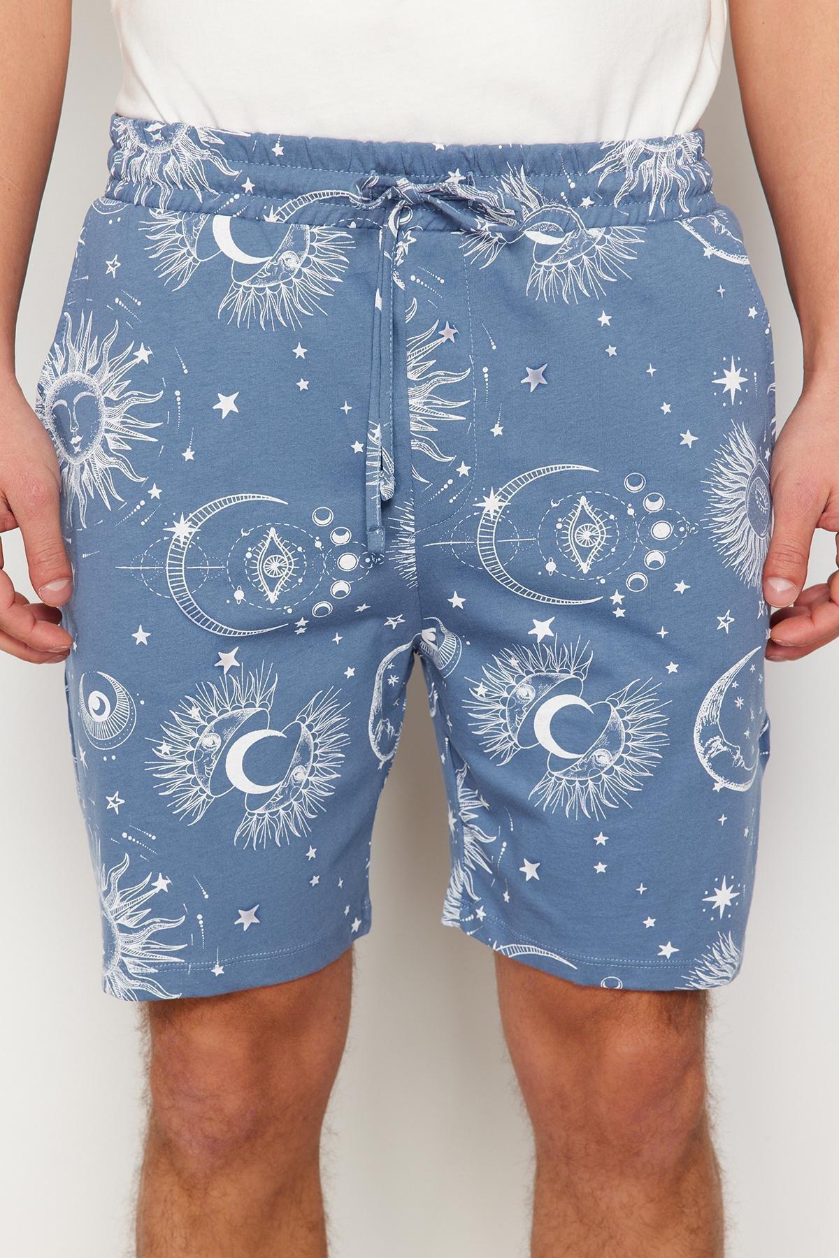 Ecru Blue Printed Regular Fit Couple/Double Knitted Shorts Pajama Set TMNSS24PT00018, , large image number 5