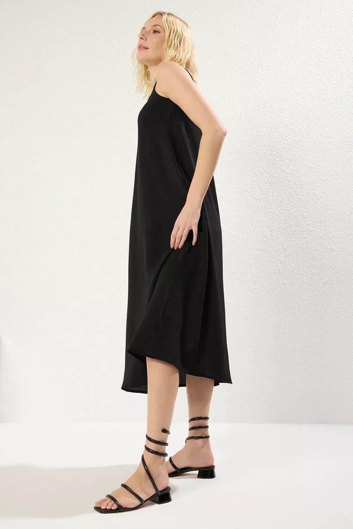 Black Collar Detail Midi Aerobin Dress, , large image number 1