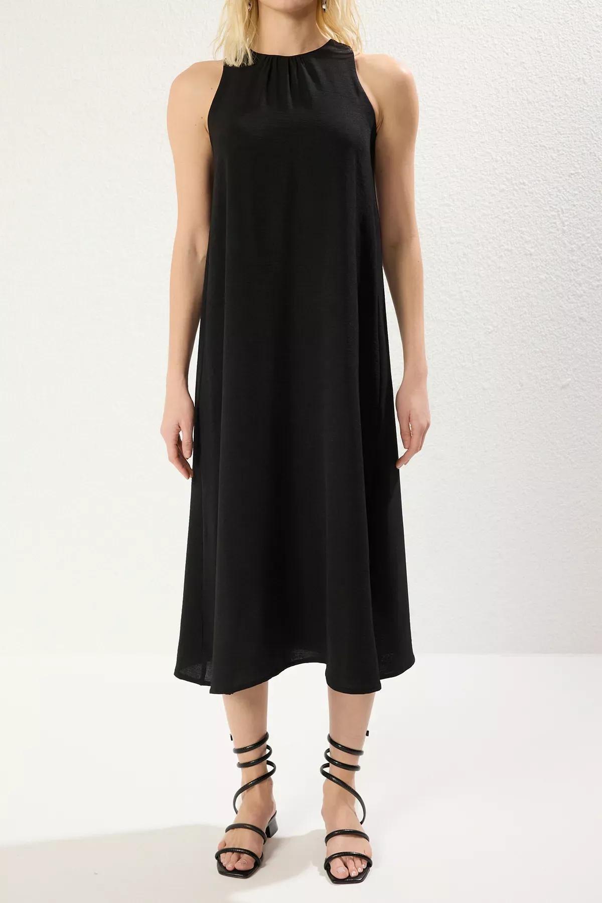 Black Collar Detail Midi Aerobin Dress, , large image number 2