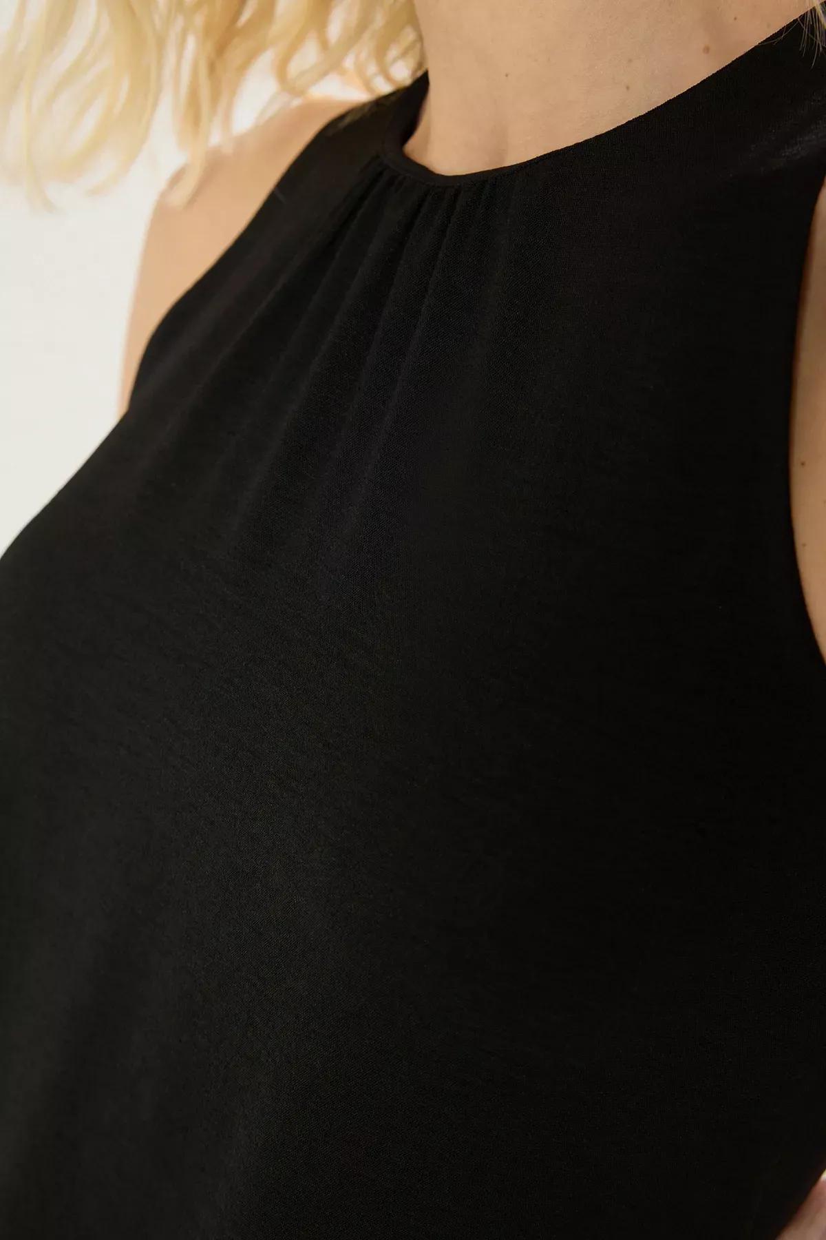 Black Collar Detail Midi Aerobin Dress, , large image number 3