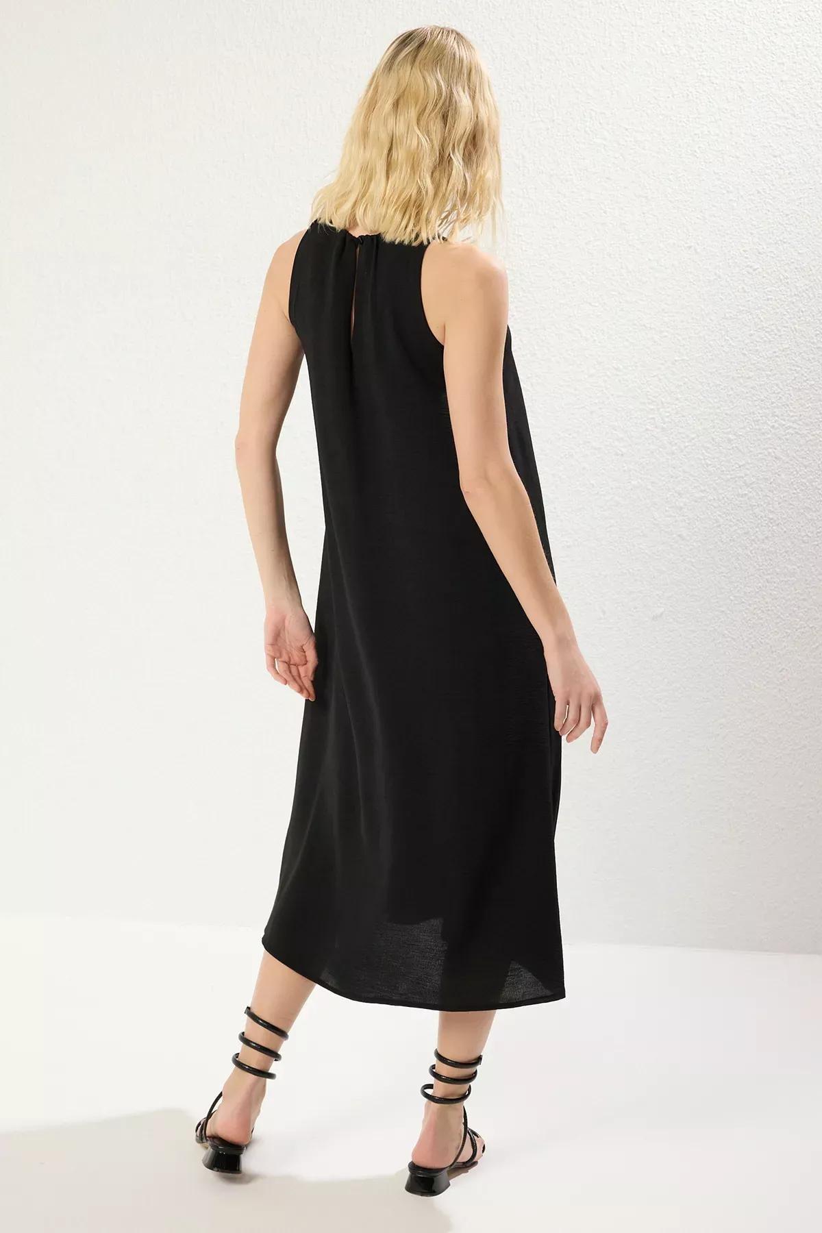 Black Collar Detail Midi Aerobin Dress, , large image number 4