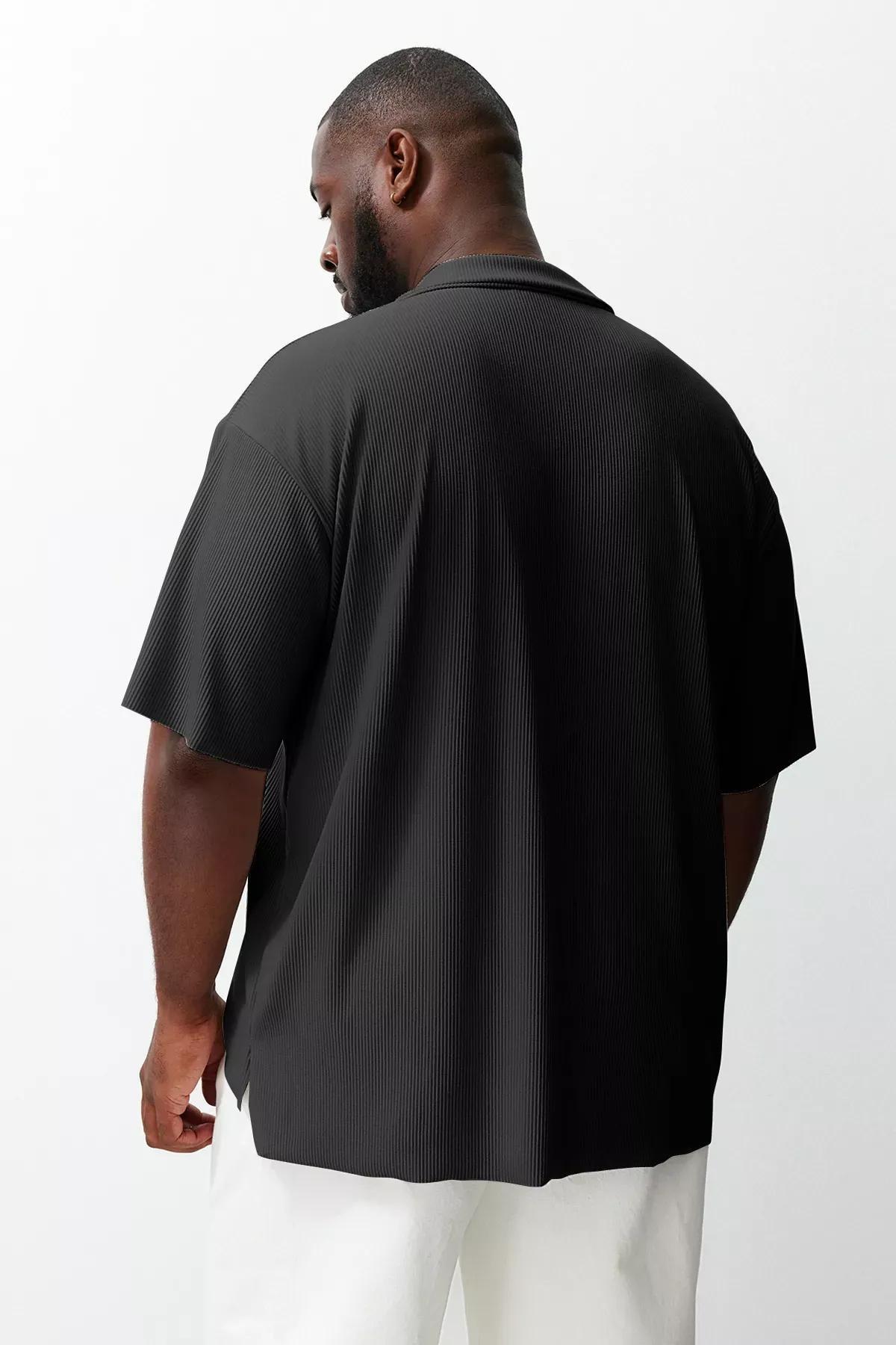 Black Textured Plus-Size T-shirt, C101_5720, large image number 1