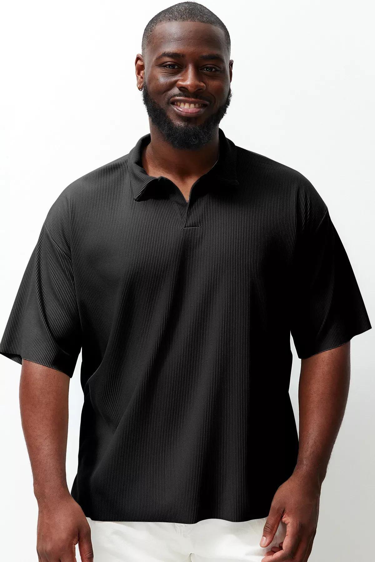 Black Textured Plus-Size T-shirt, C101_5720, large image number 2