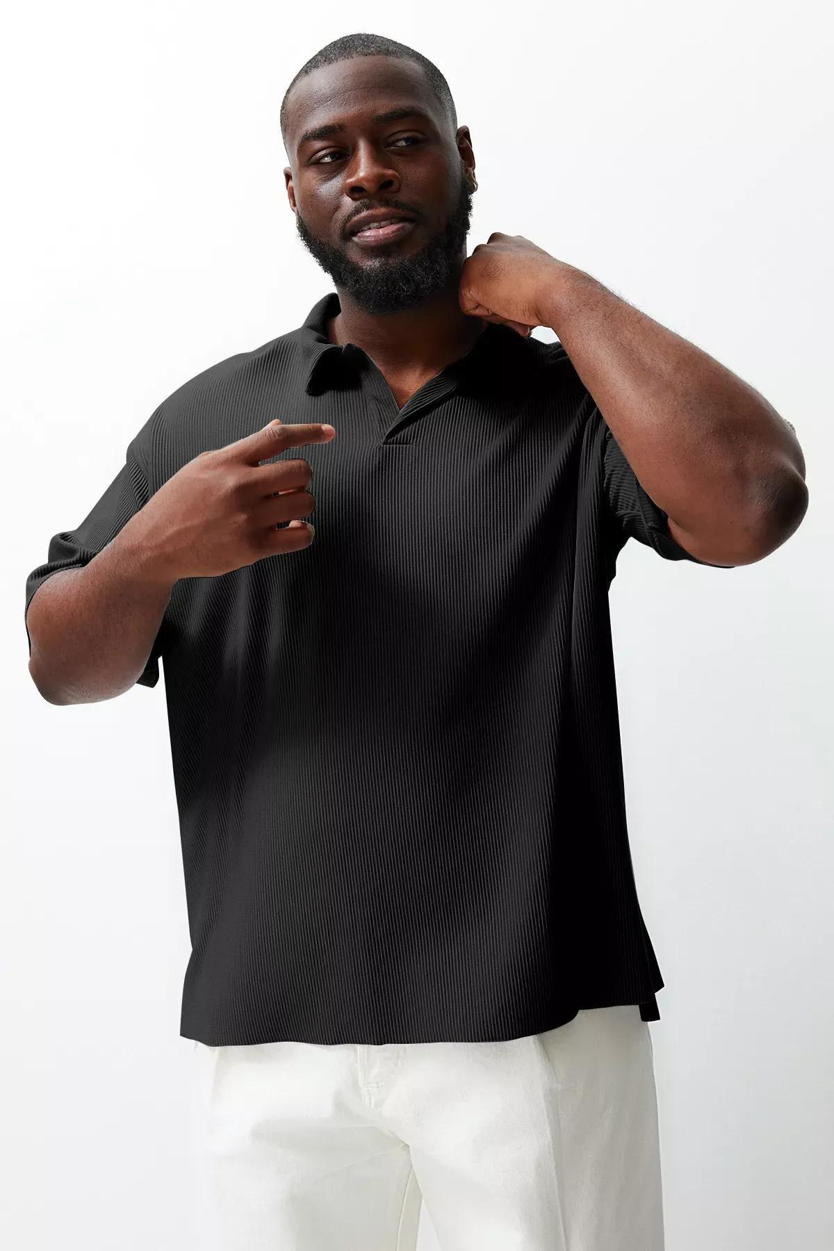 Black Textured Plus-Size T-shirt, C101_5720, large image number 3