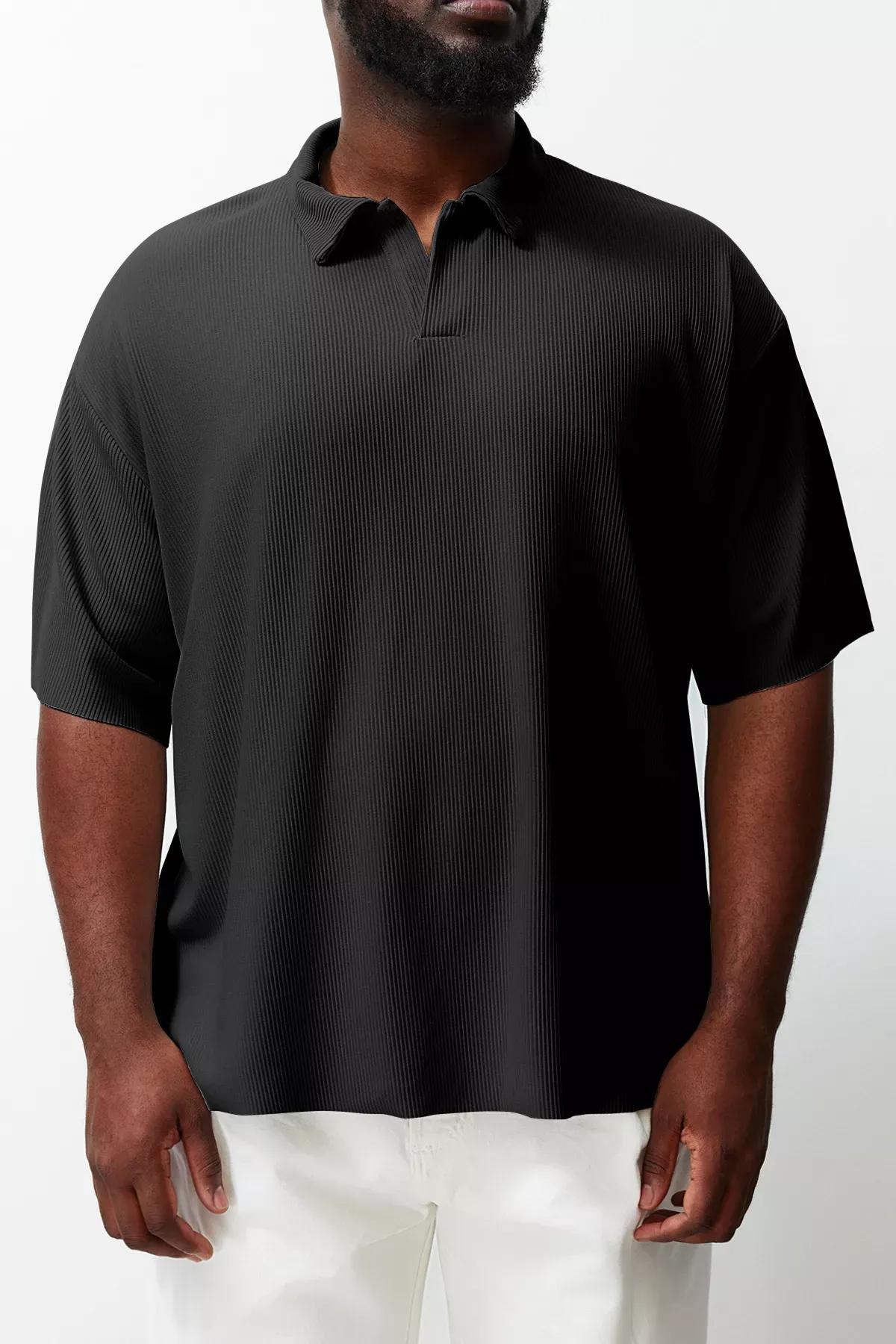 Black Textured Plus-Size T-shirt, C101_5720, large image number 4