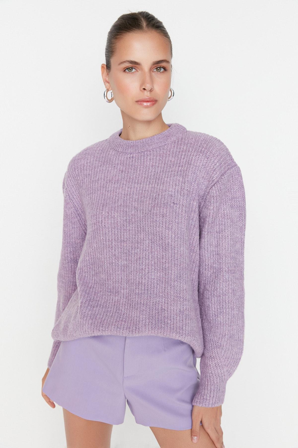 Purple Oversize Crew Neck Sweater, , large image number 0