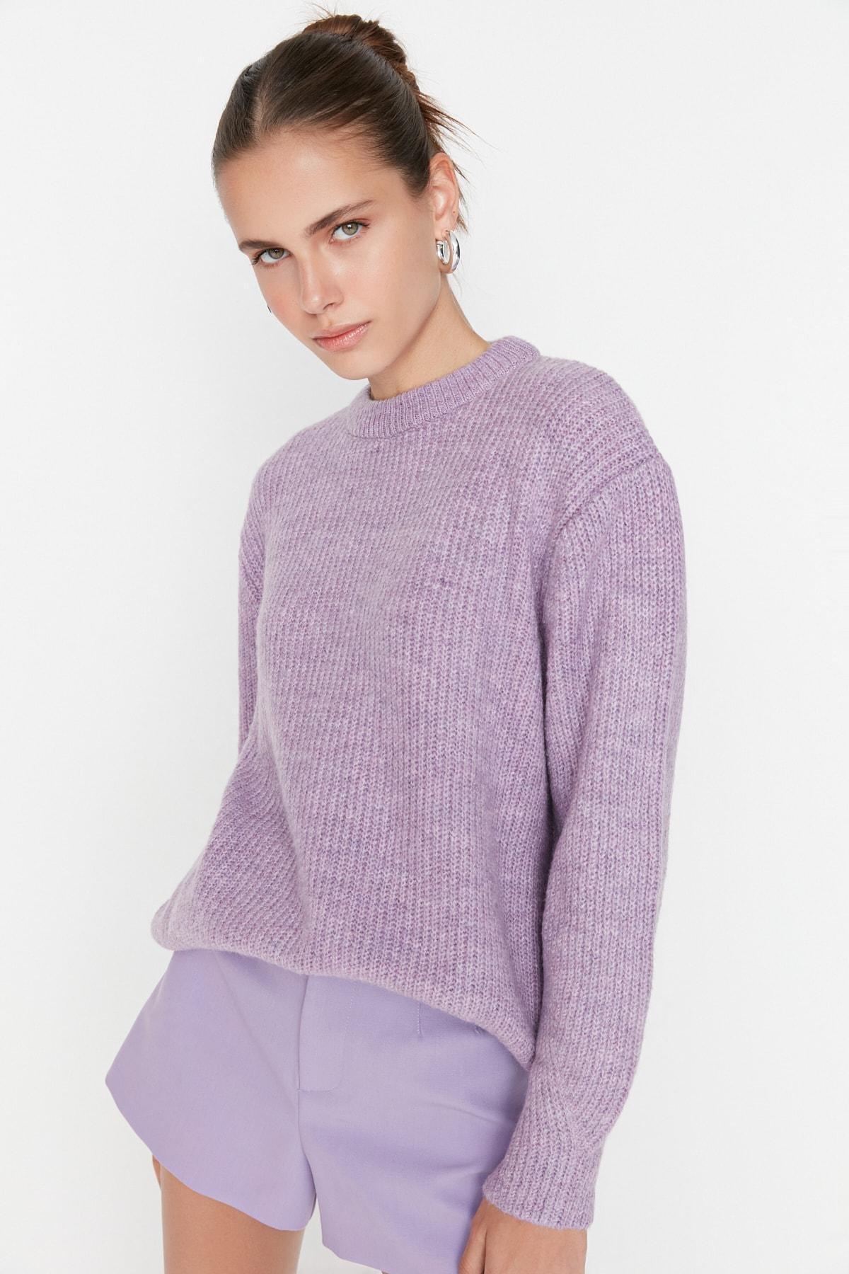 Purple Oversize Crew Neck Sweater, , large image number 1