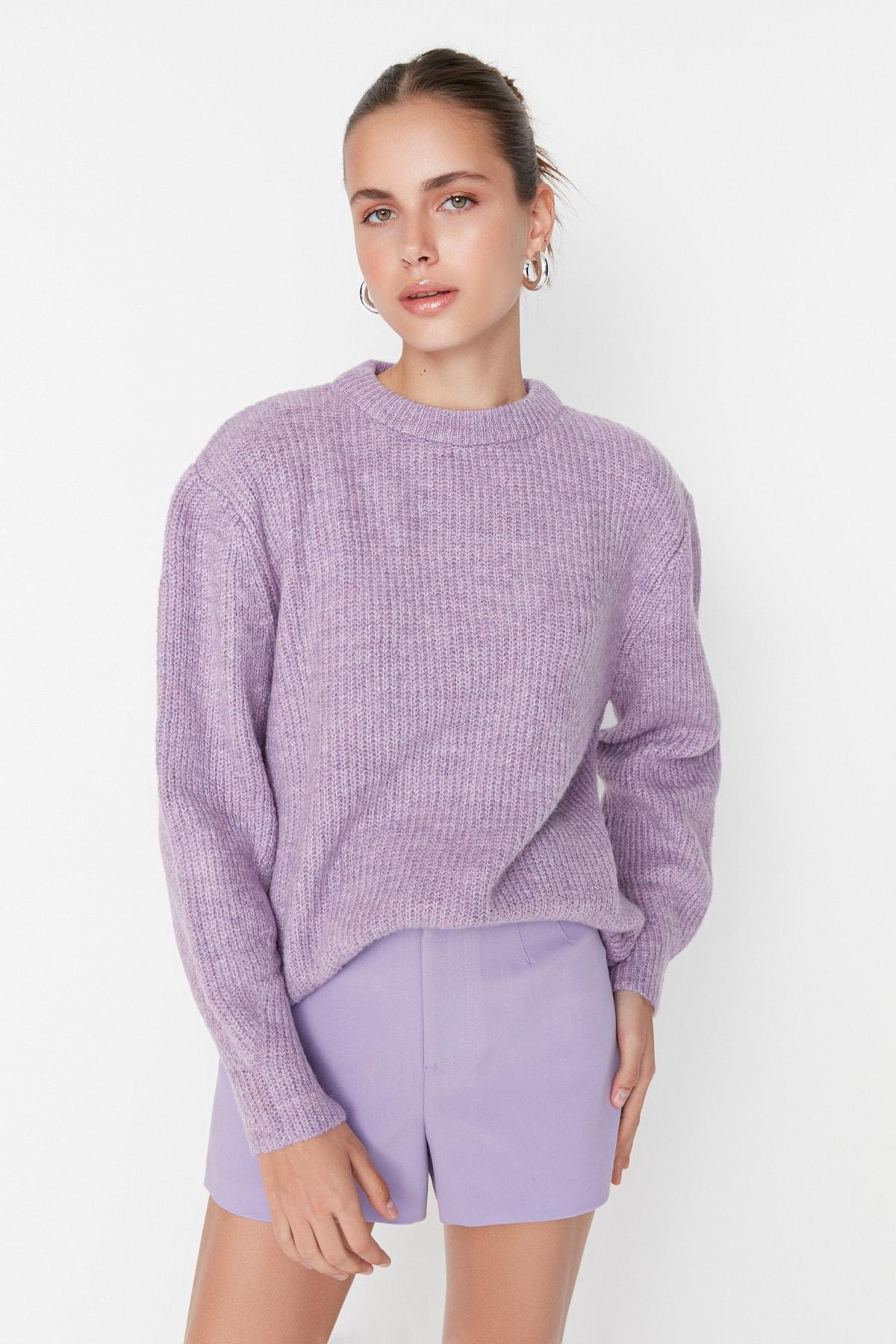 Purple Oversize Crew Neck Sweater, , large image number 2