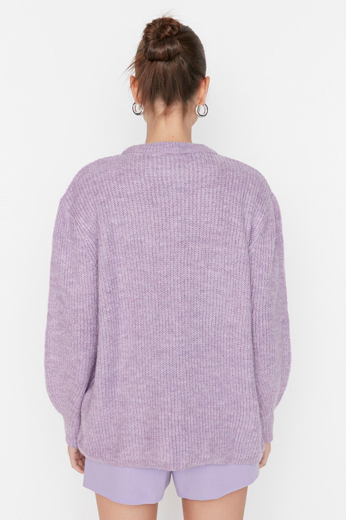 Purple Oversize Crew Neck Sweater, , large image number 4