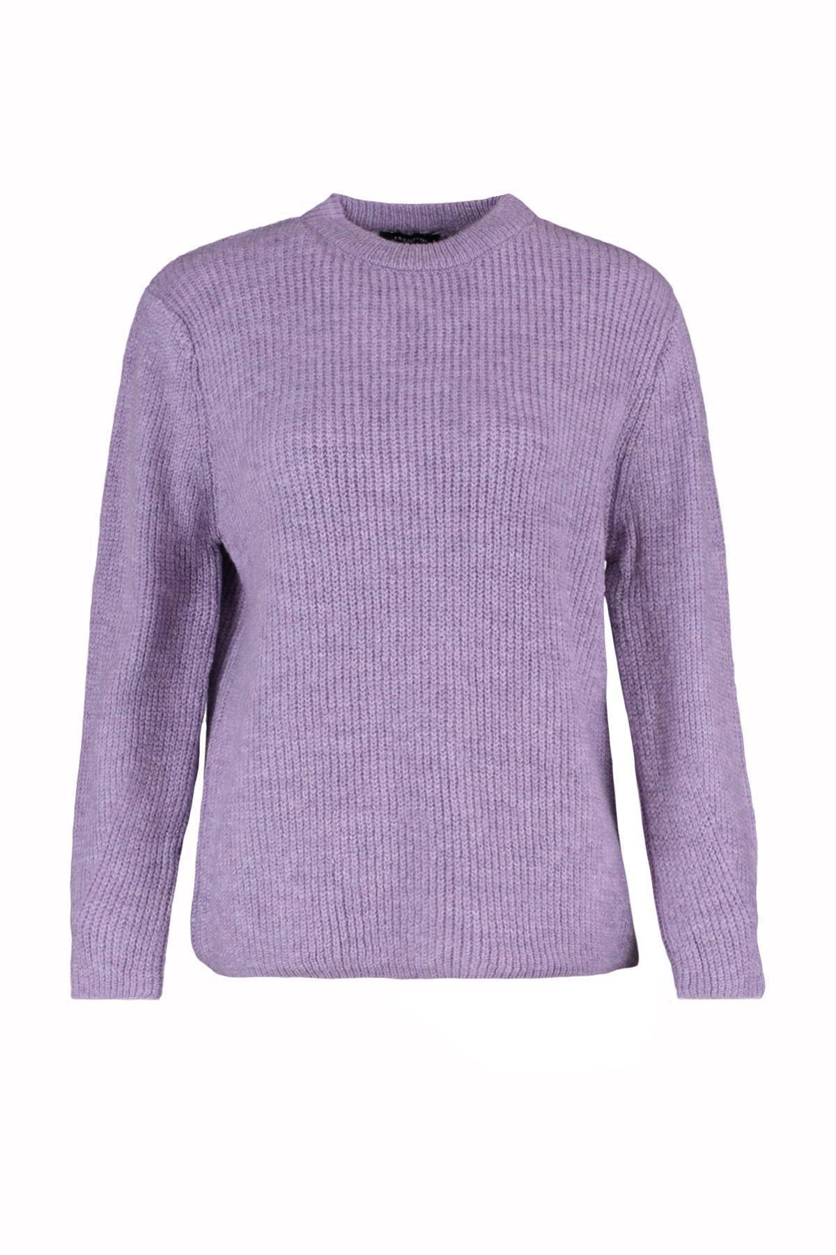 Purple Oversize Crew Neck Sweater, , large image number 5