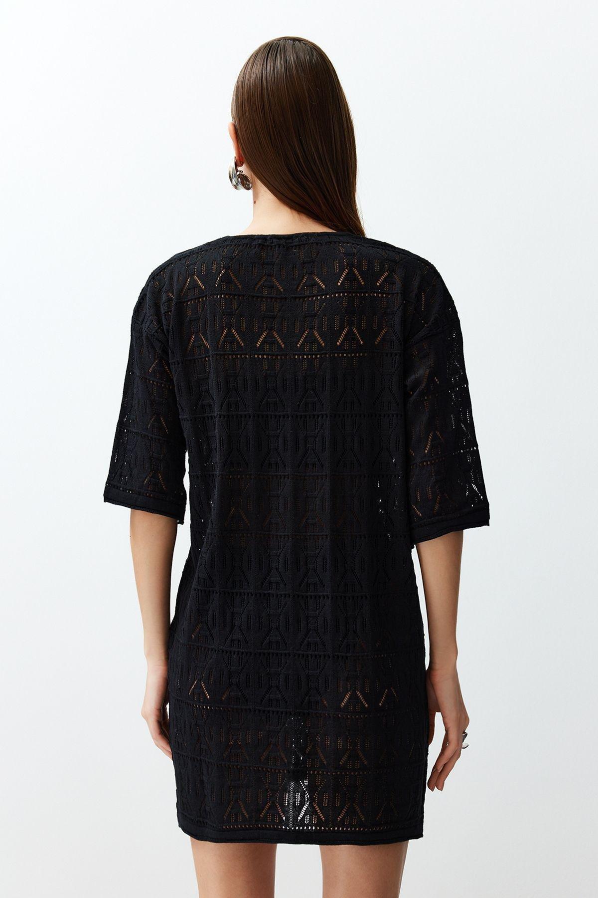 White Mini Knitted Tie Knitwear effect Beach Dress TBESS24EL00093, C101_2094, large image number 5