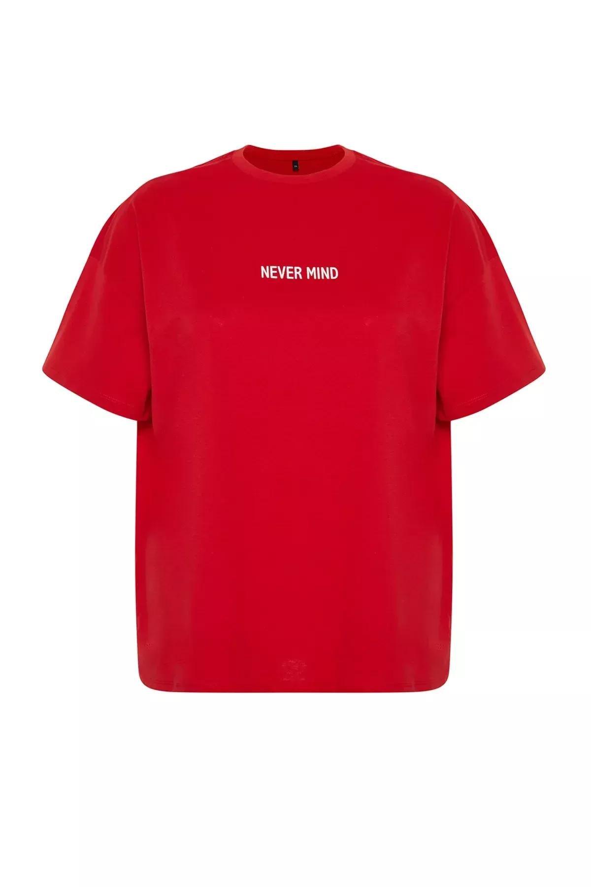 Red Slogan Cotton Oversize T-shirt, C101_5690, large image number 5