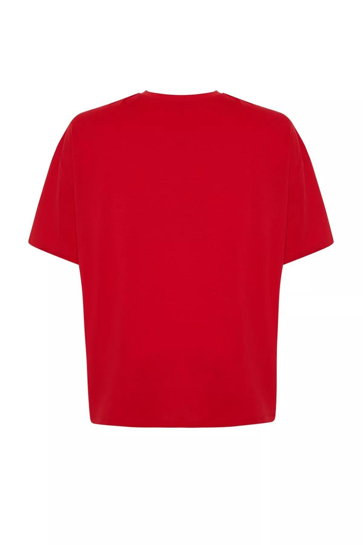 Red Slogan Cotton Oversize T-shirt, C101_5690, large image number 6