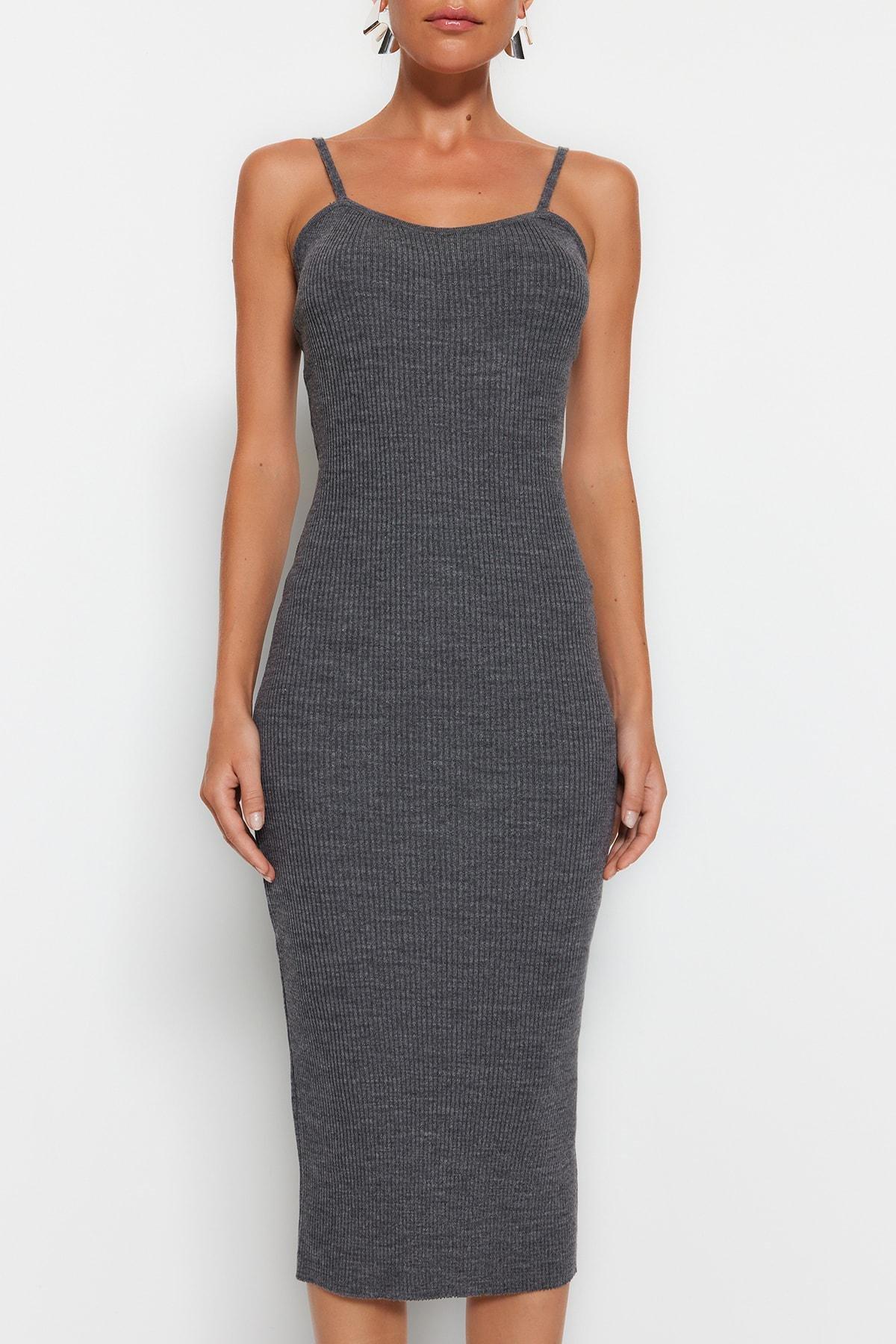 Grey V-Neck Bodycon Dress, , large image number 4