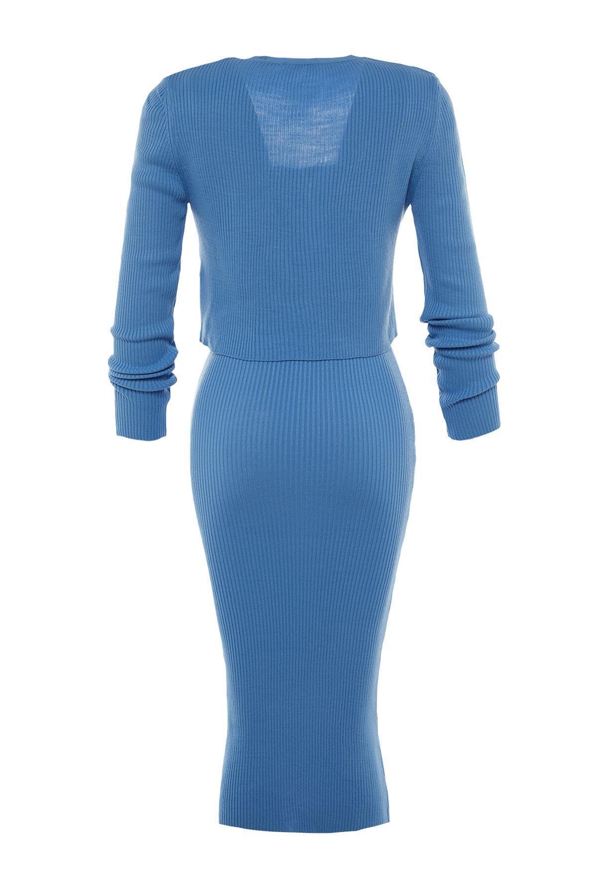 Blue V-Neck Bodycon Dress, , large image number 7