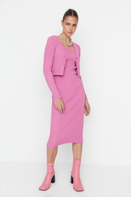 Trendyol - Pink Bodycon Midi Dress