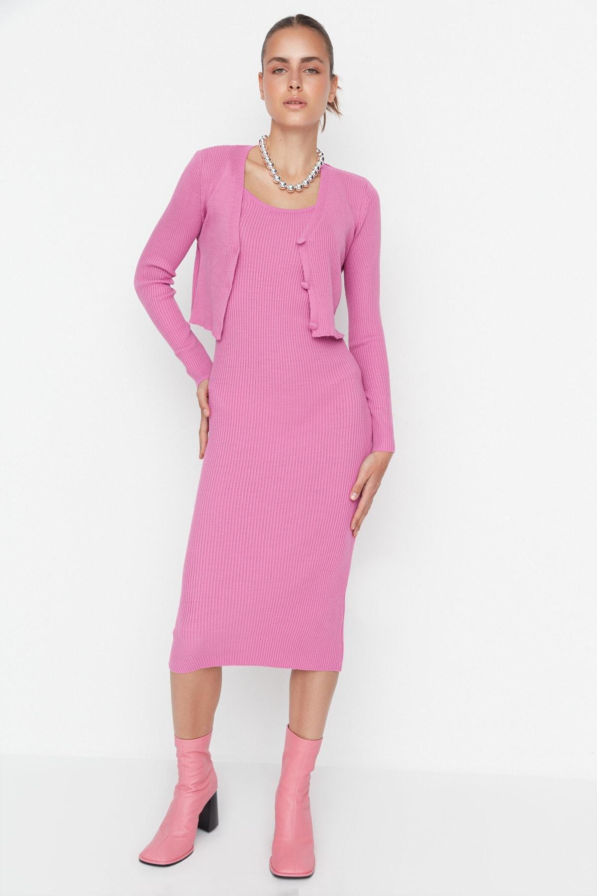 Trendyol - Pink Bodycon Midi Dress