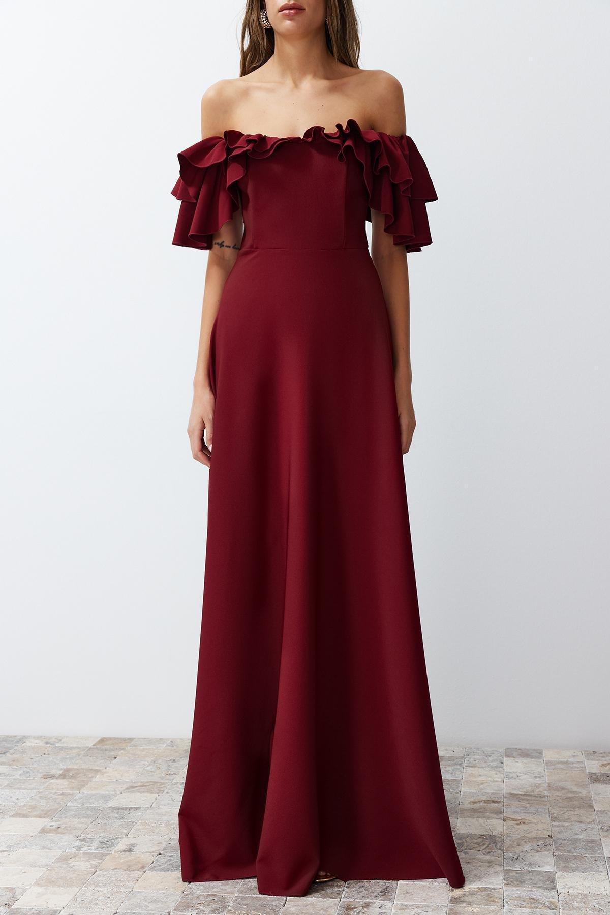 Burgundy A-Cut Flounce Occassionwear Dress, , large image number 2