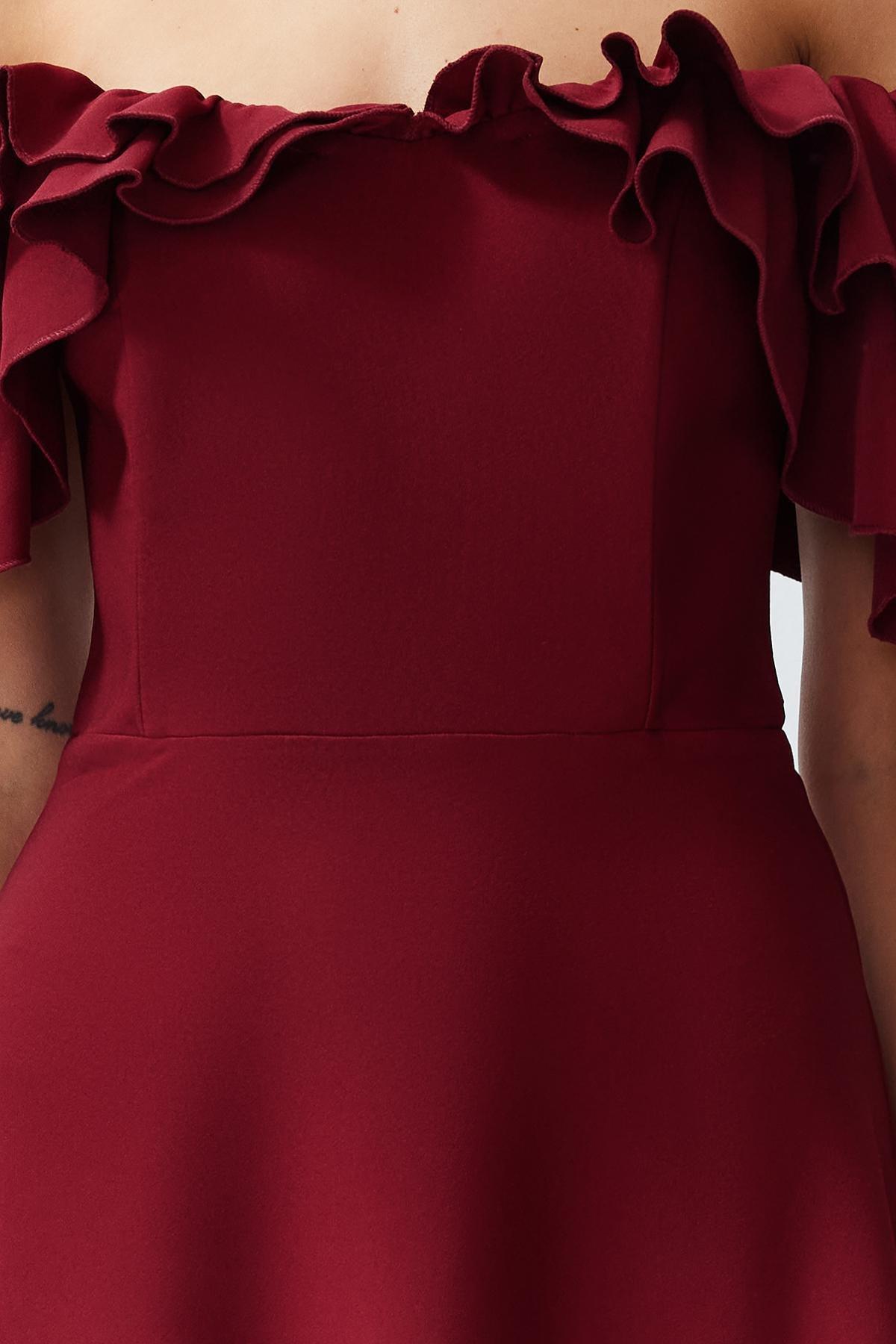 Burgundy A-Cut Flounce Occassionwear Dress, , large image number 3
